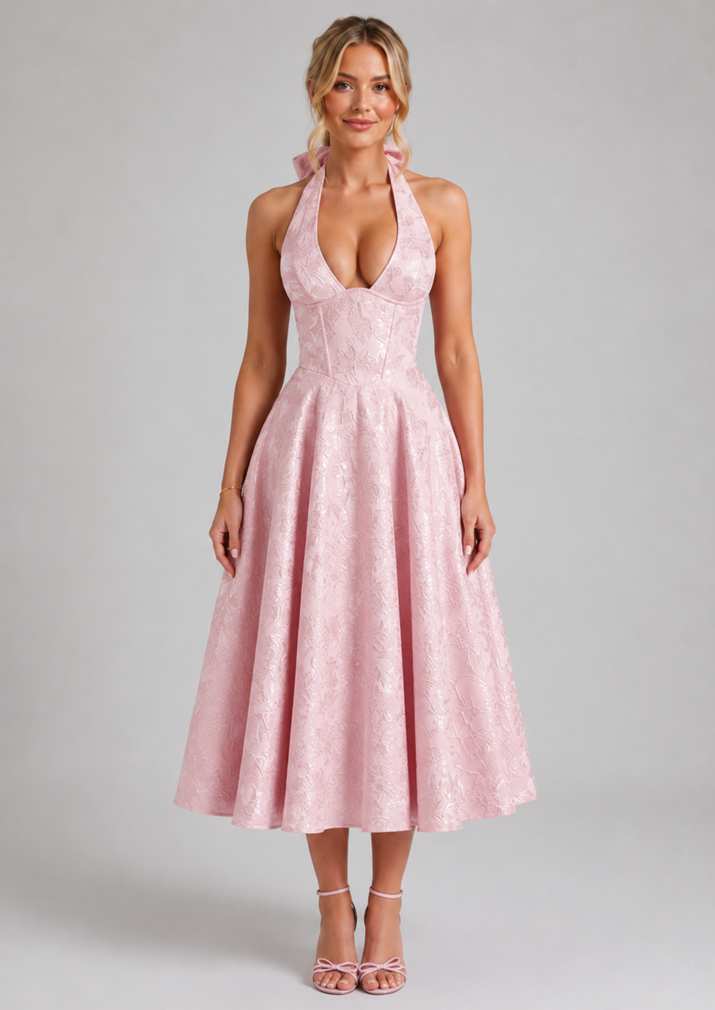 Women’s Halter Midi Dress with Floral Pattern