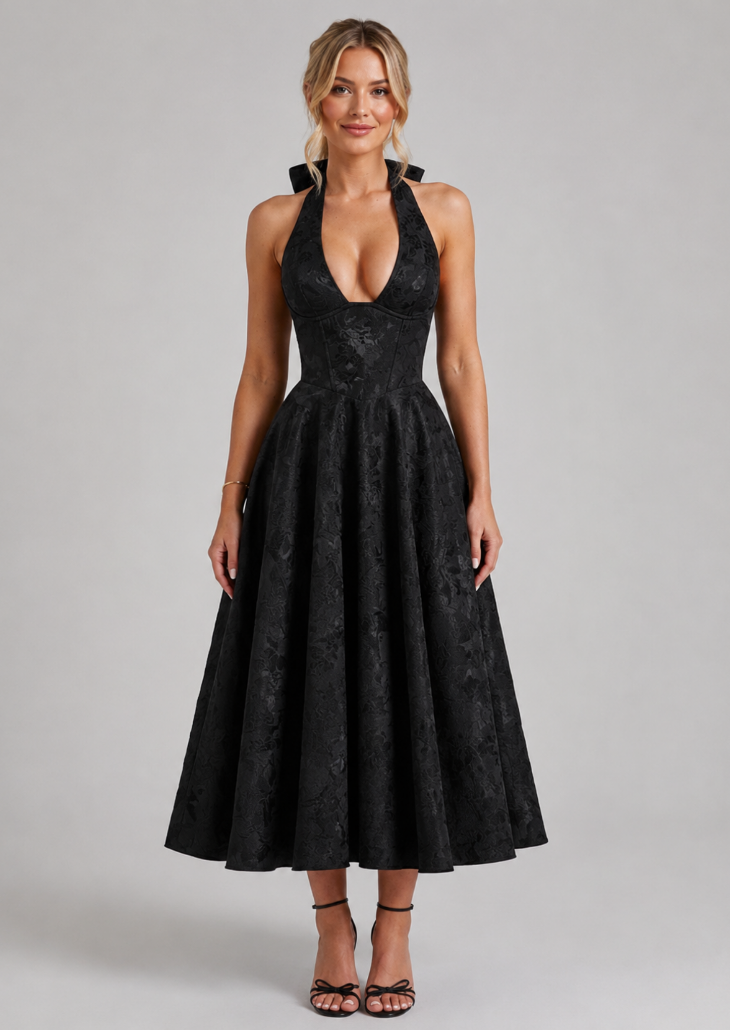 Women’s Halter Midi Dress with Floral Pattern