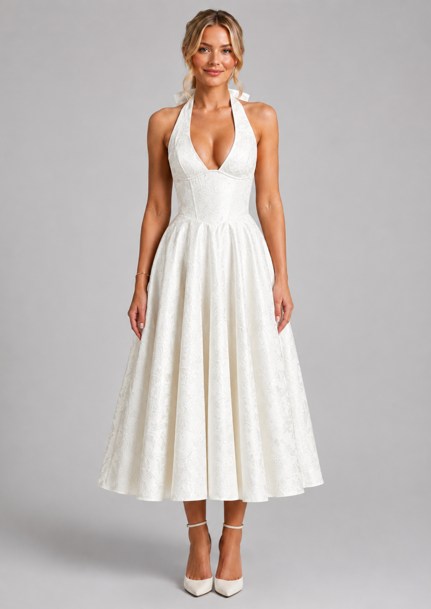 Women’s Halter Midi Dress with Floral Pattern