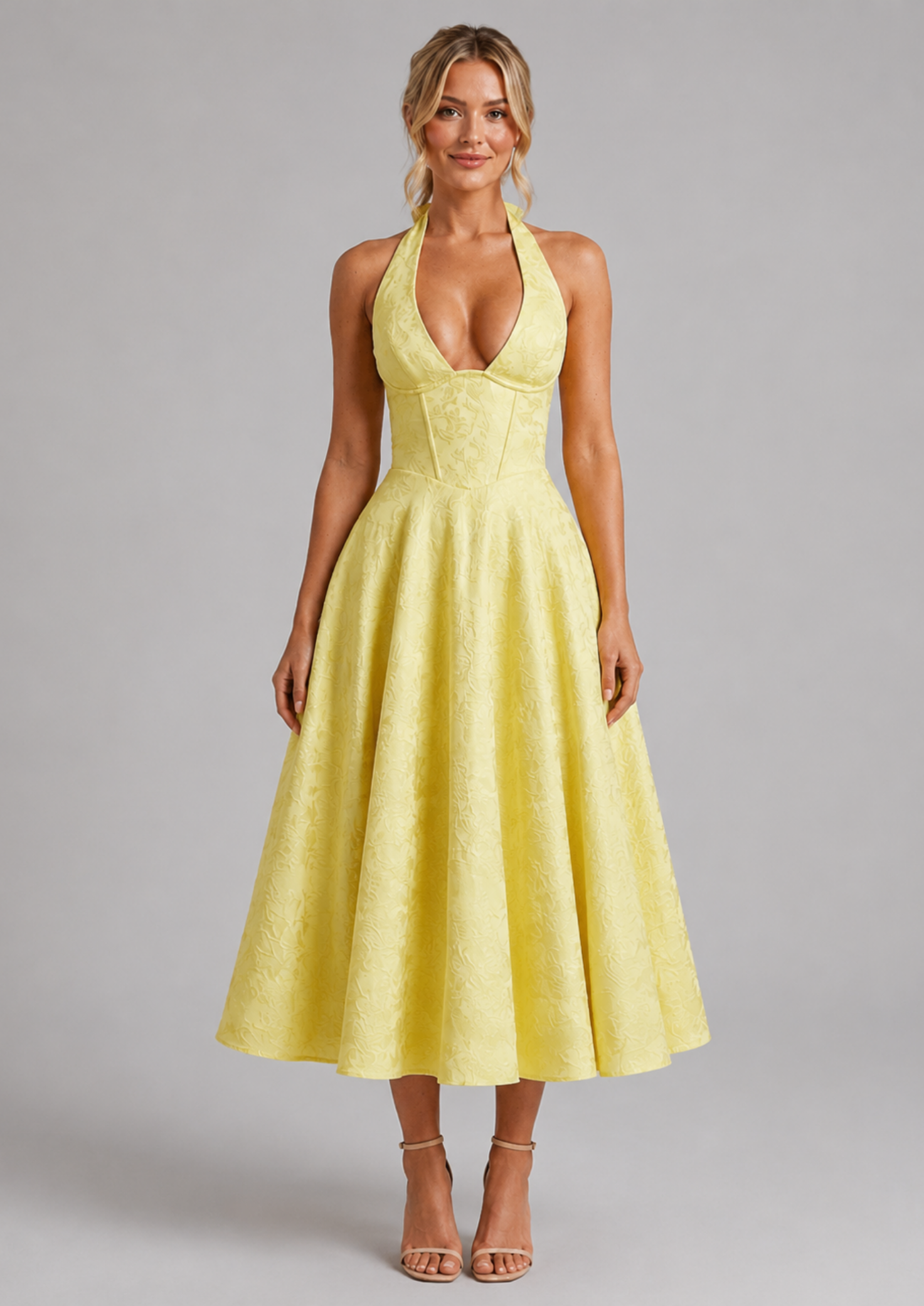 Women’s Halter Midi Dress with Floral Pattern