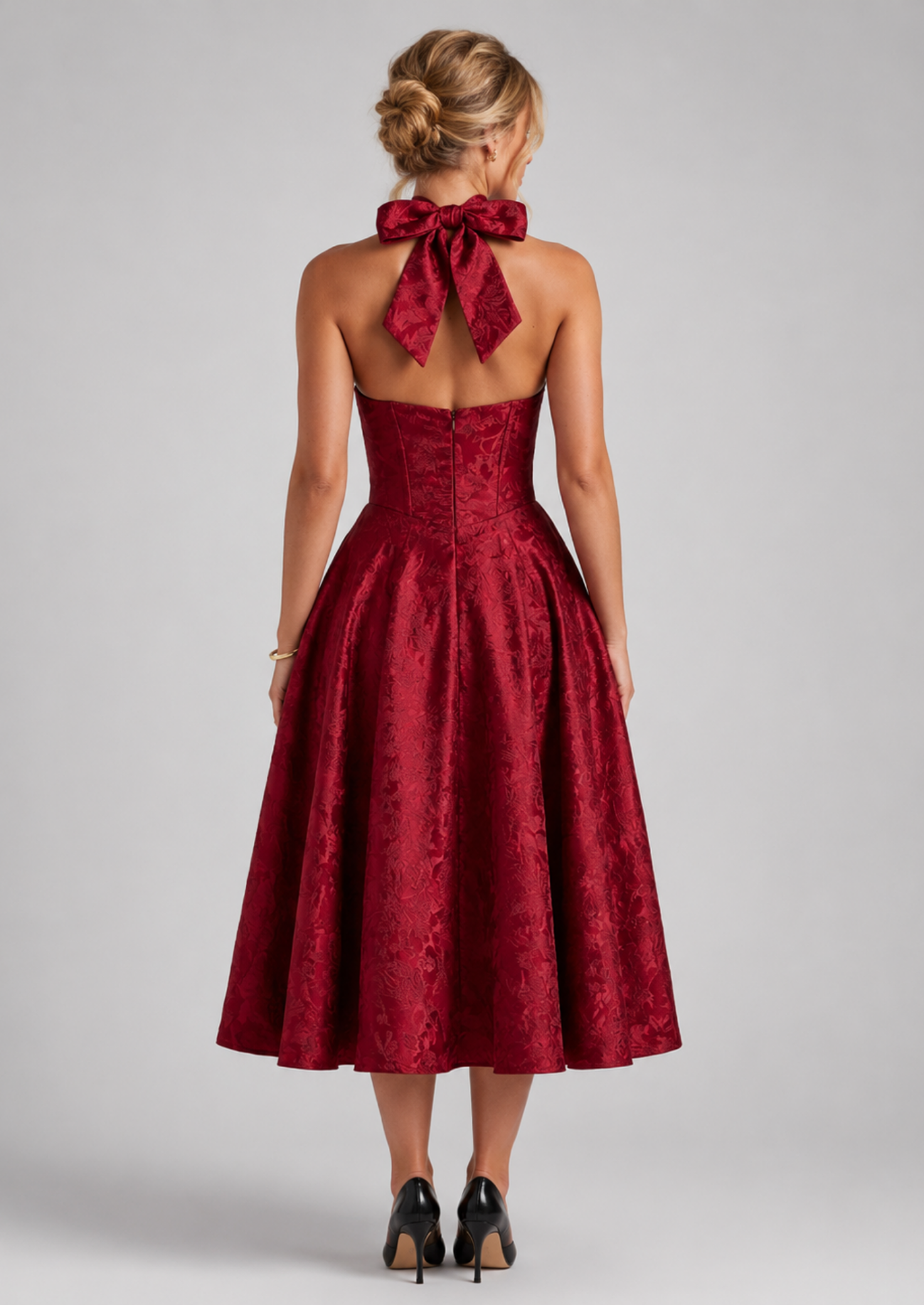 Women’s Halter Midi Dress with Floral Pattern