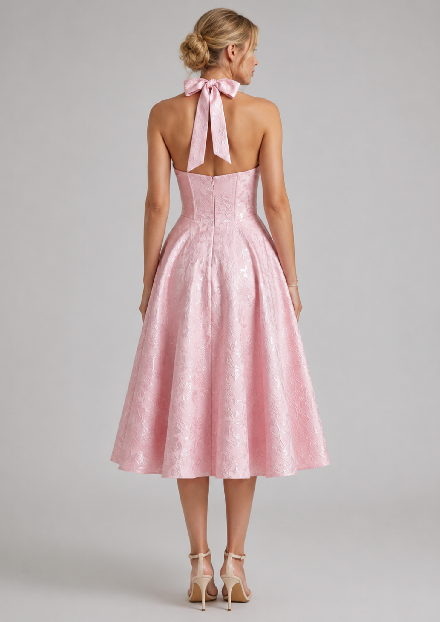 Women’s Halter Midi Dress with Floral Pattern