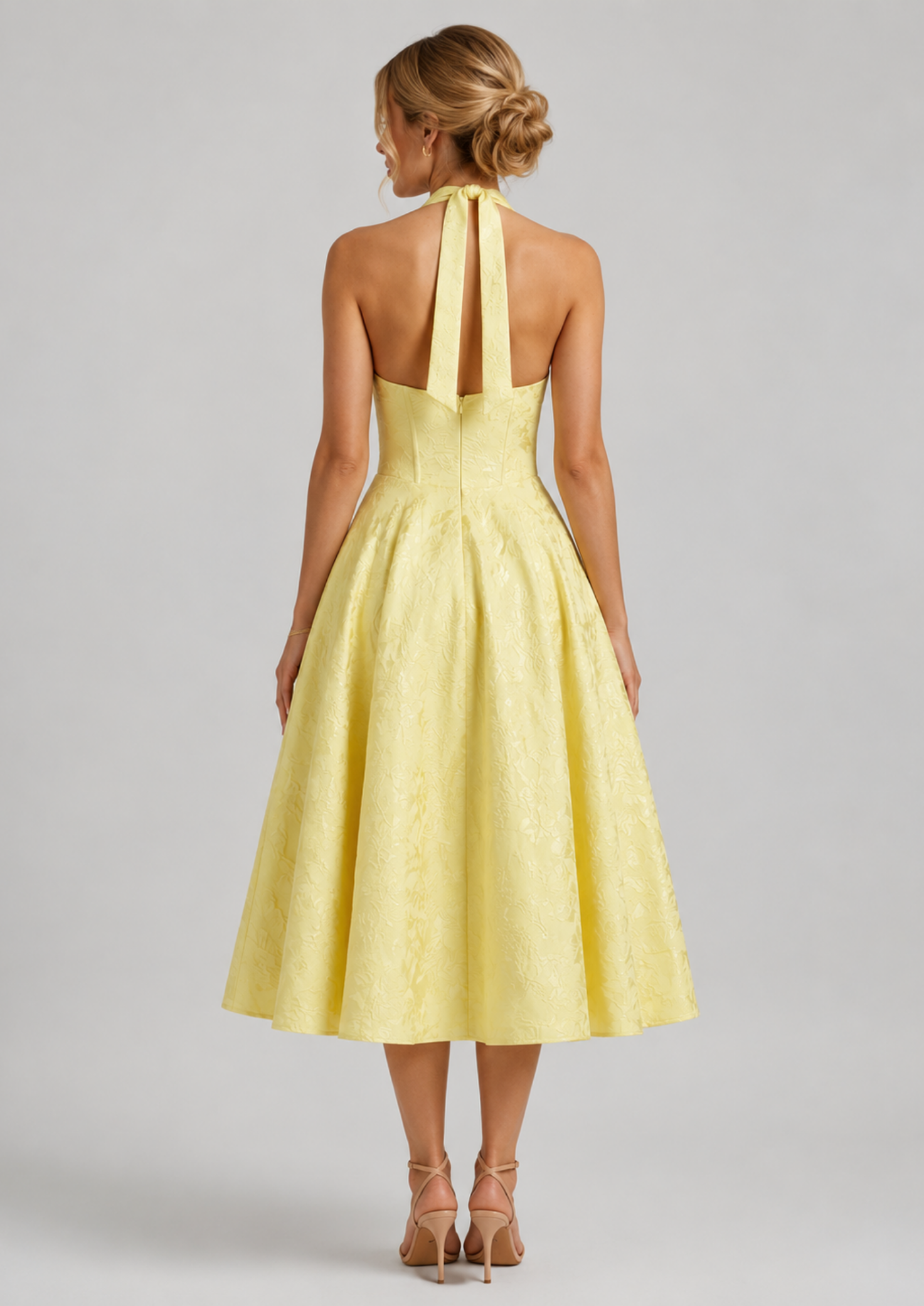 Women’s Halter Midi Dress with Floral Pattern