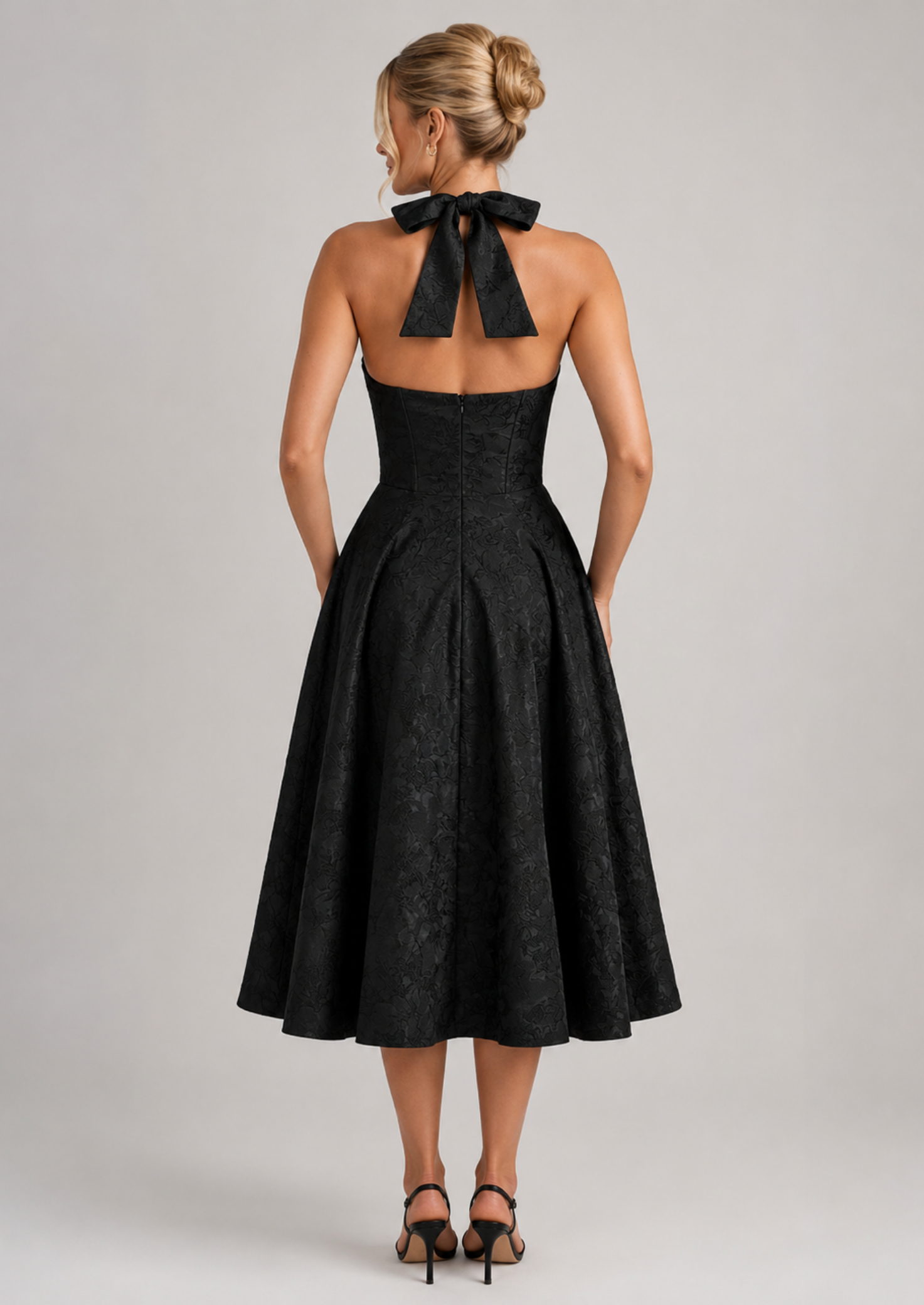 Women’s Halter Midi Dress with Floral Pattern