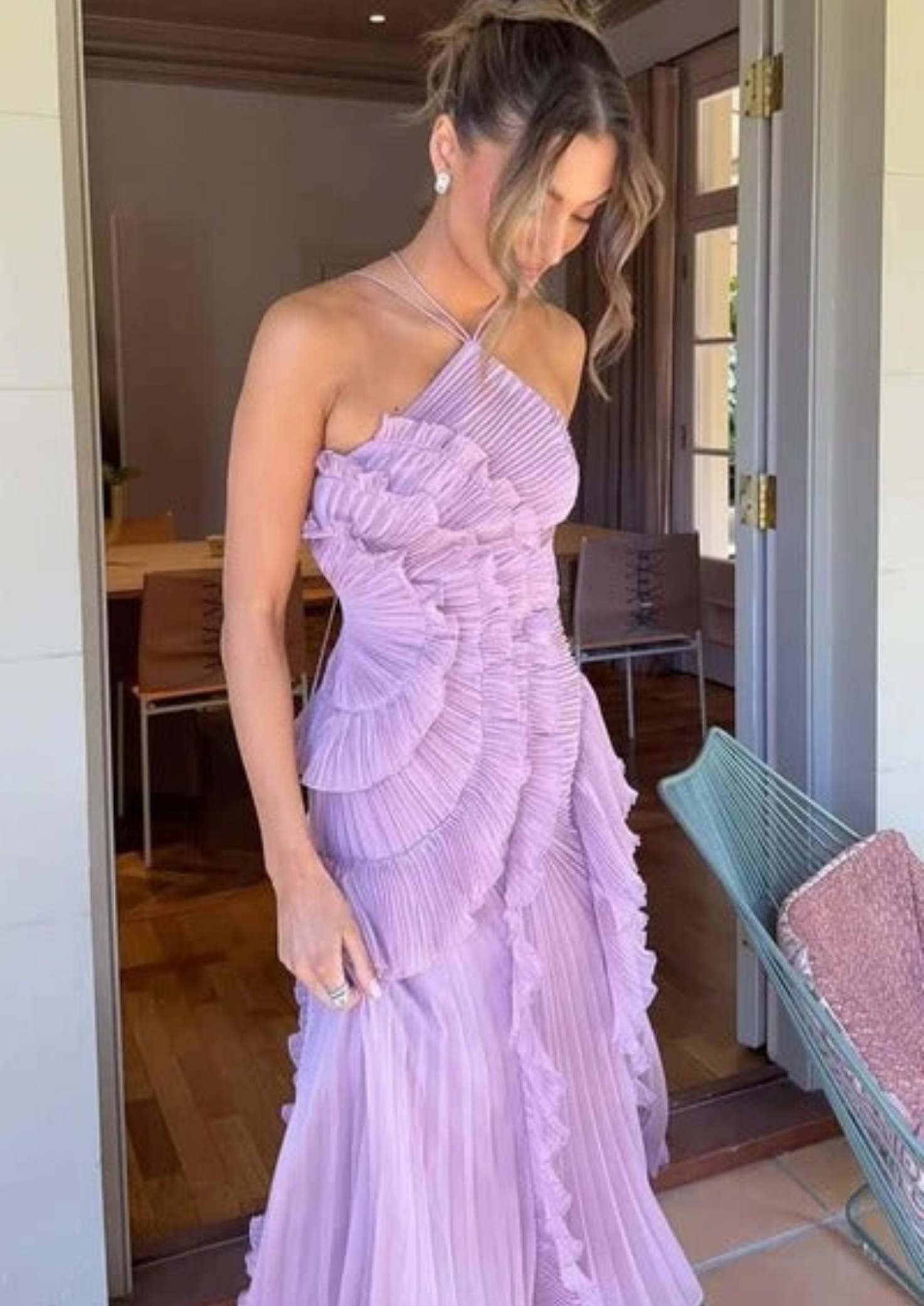 Women’s Halter Neck Maxi Dress with Ruffle Details