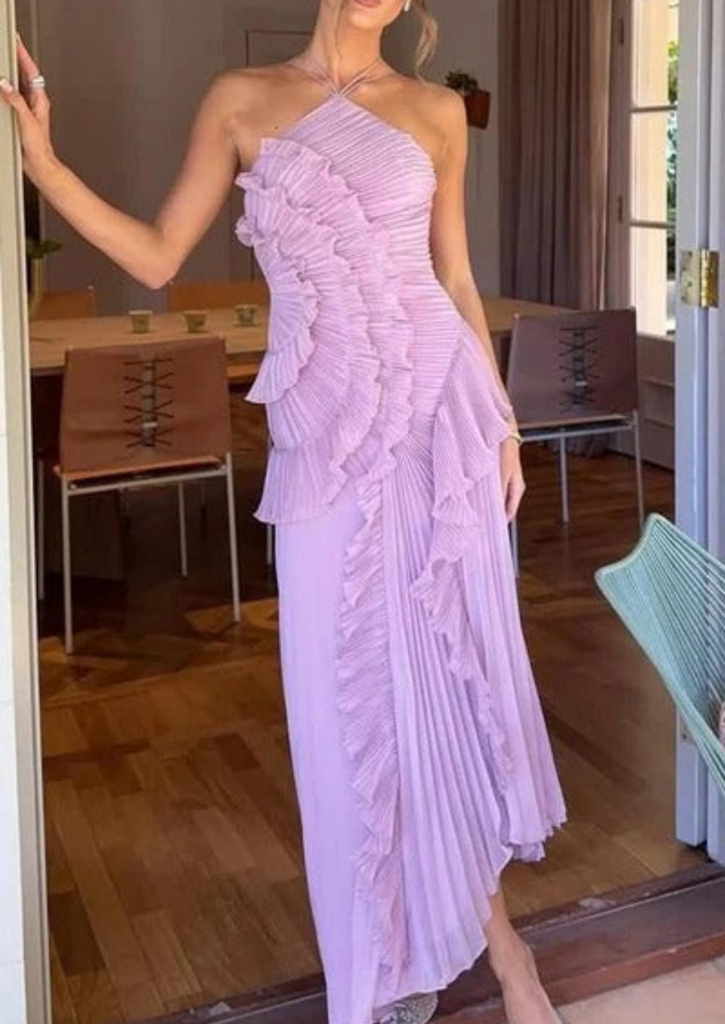 Women’s Halter Neck Maxi Dress with Ruffle Details