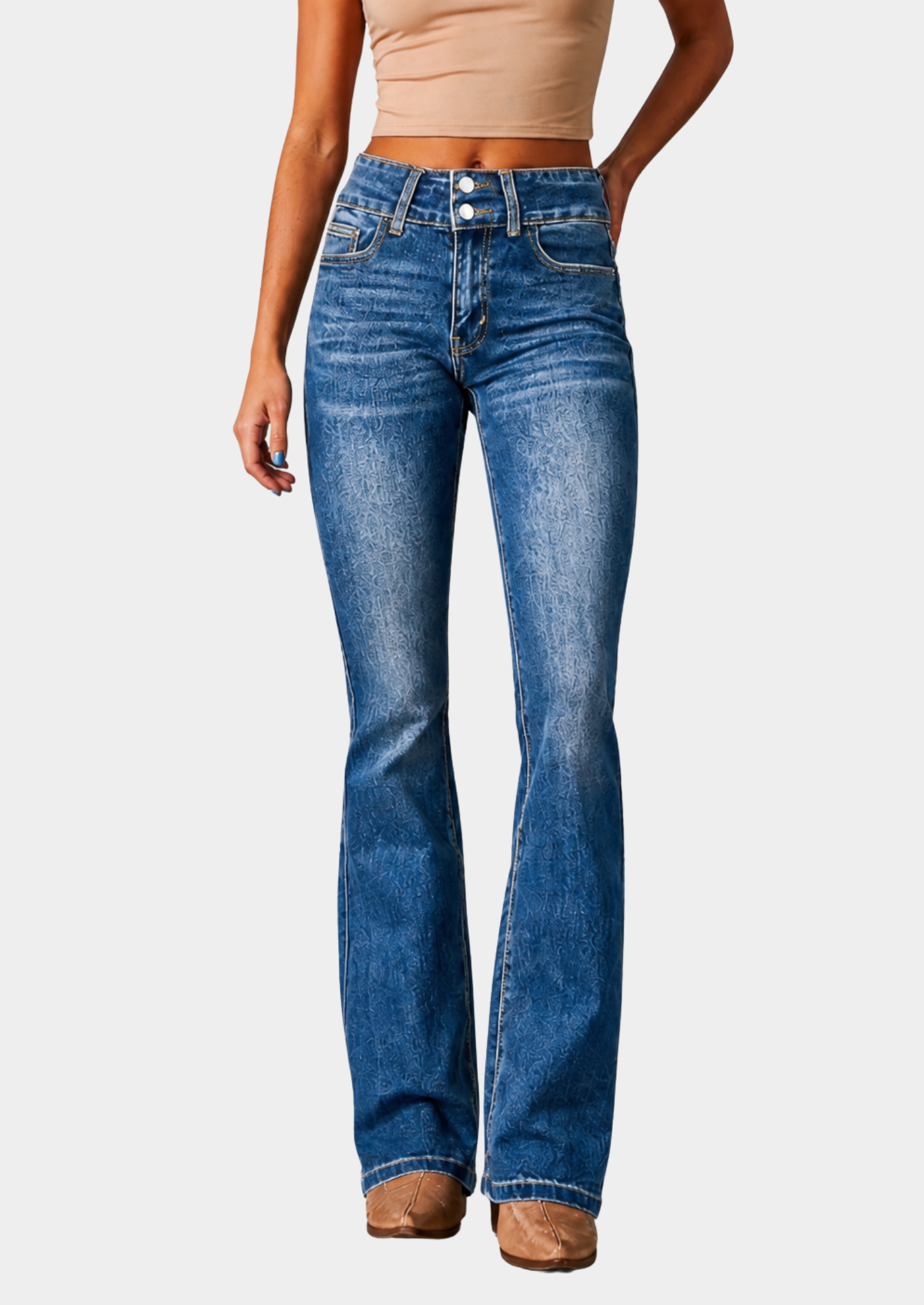Women’s High-Waisted Flared Jeans with Front Closure
