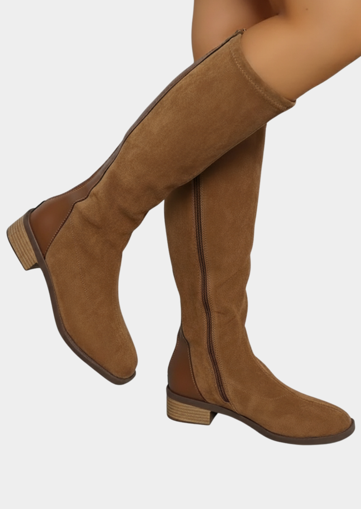Women’s Knee-High Boots with Block Heel and Side Zip