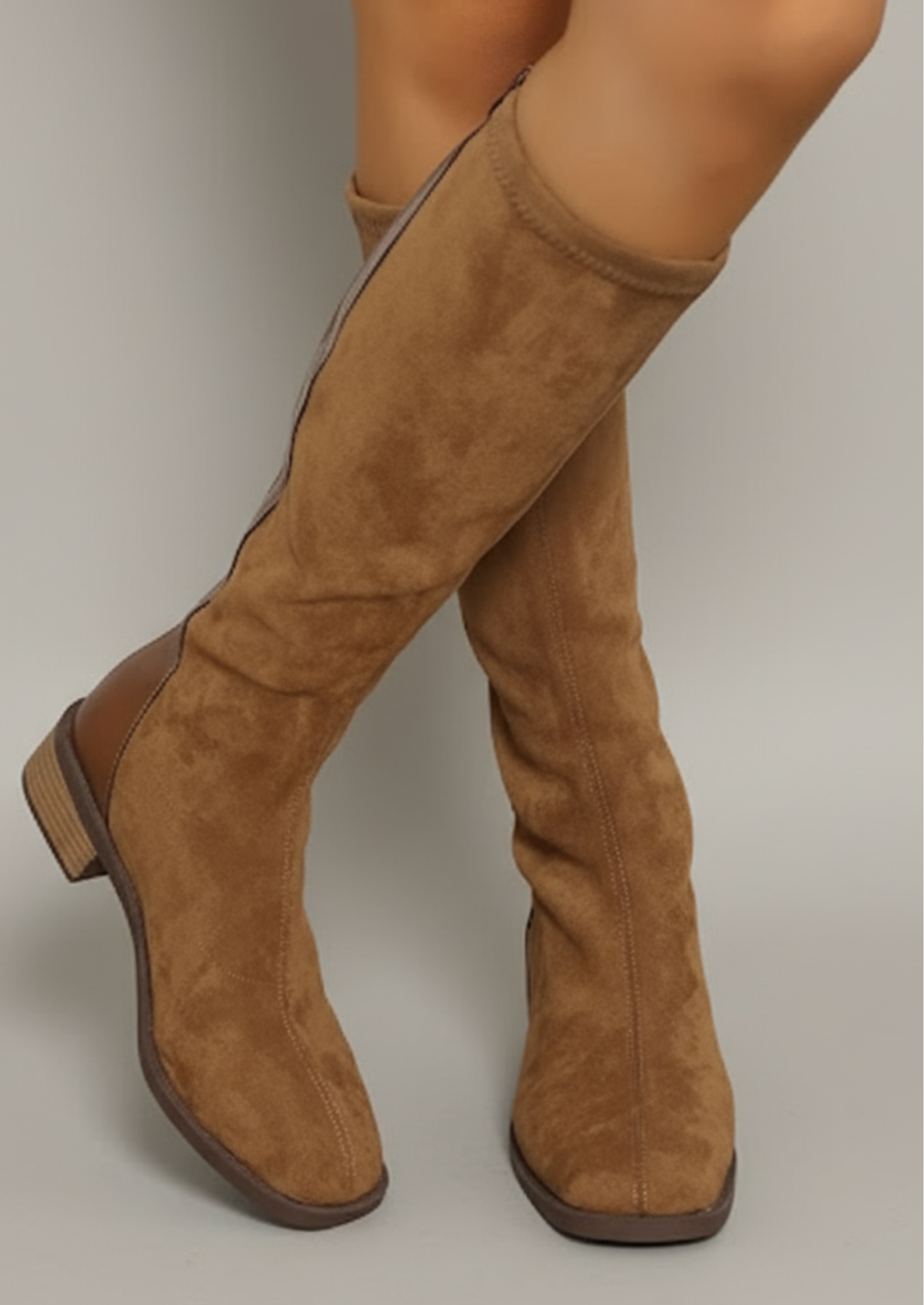 Women’s Knee-High Boots with Block Heel and Side Zip