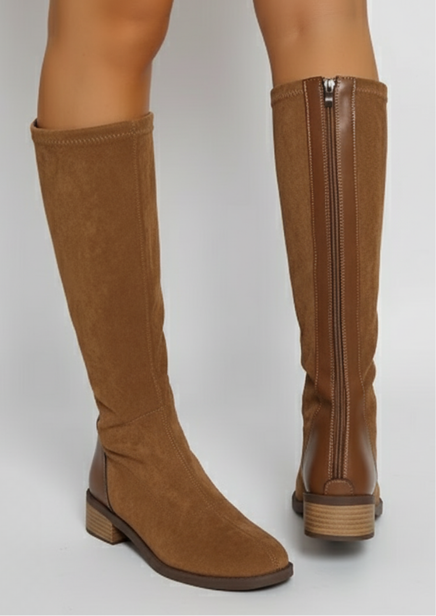 Women’s Knee-High Boots with Block Heel and Side Zip
