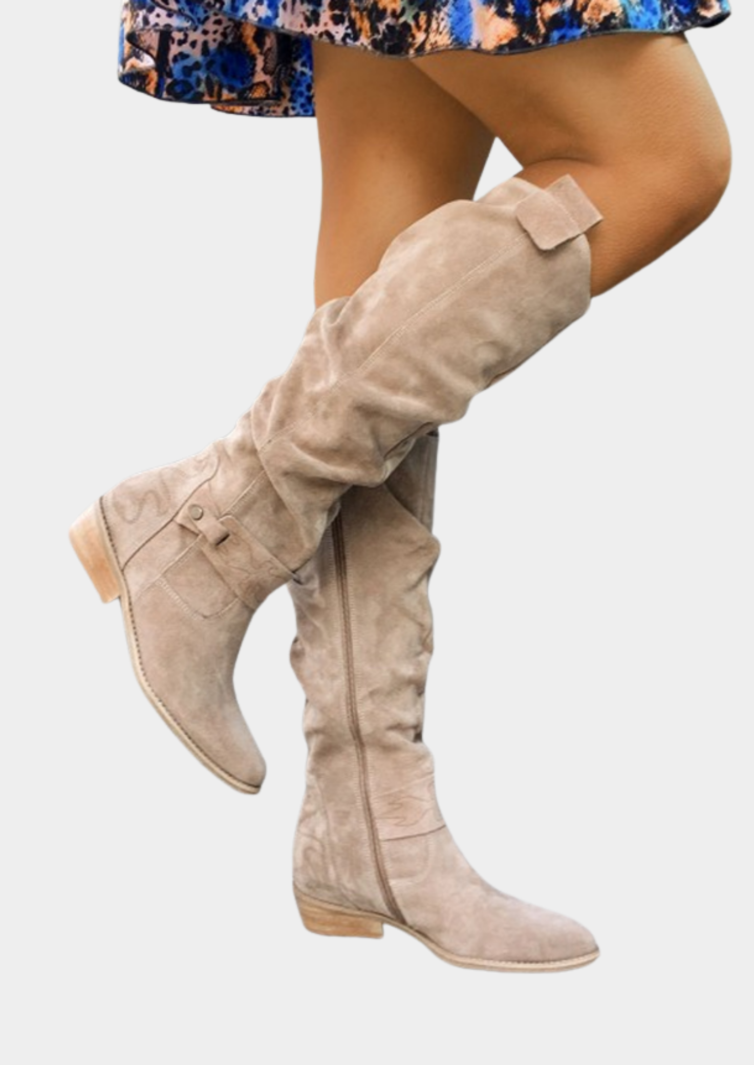 Women’s Knee-High Slouch Boots with Side Zip and Strap Detail