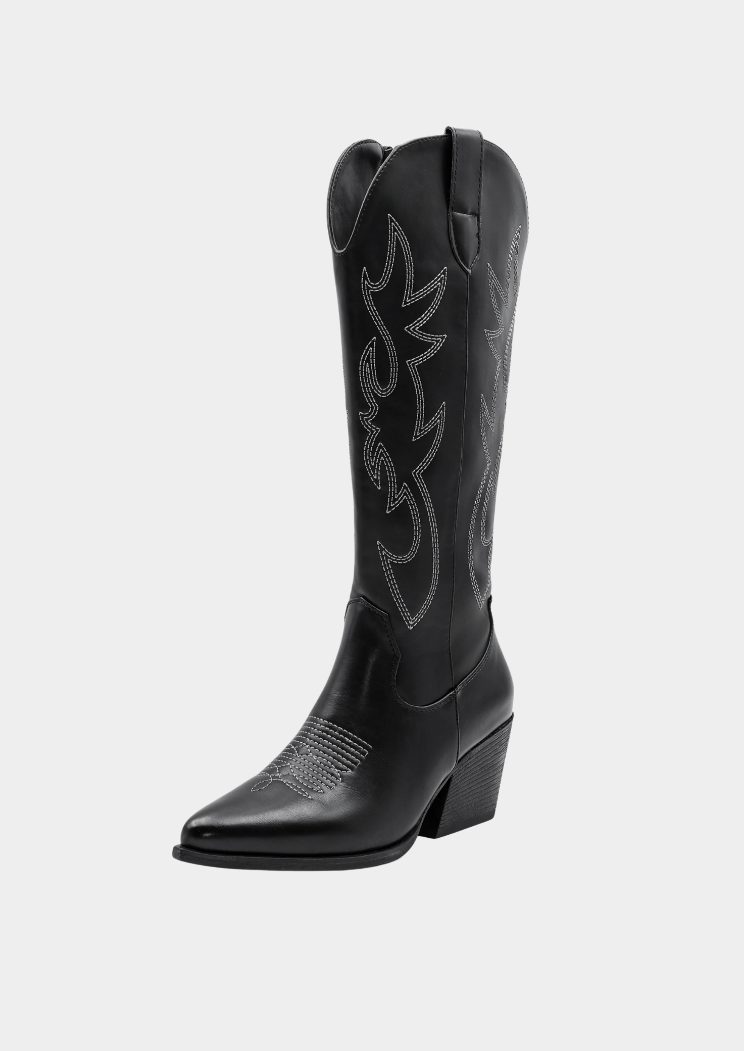 Women’s Knee-High Western Boots with Embroidered Denim Design