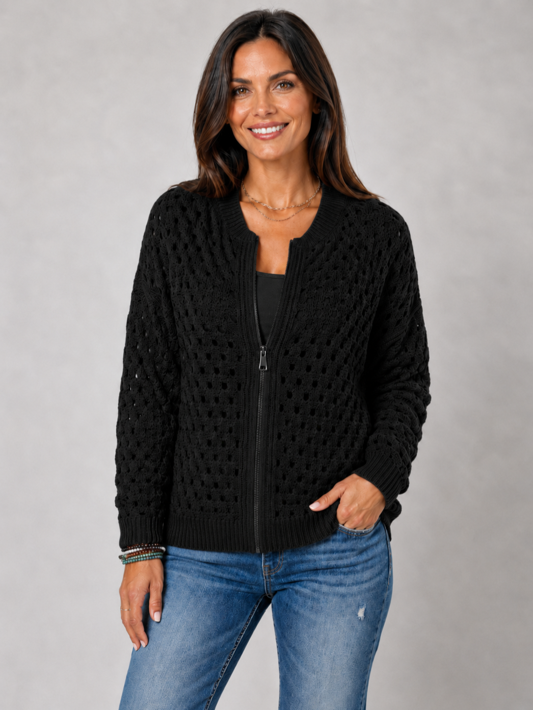 Women’s Knitted Cardigan with Zip Closure