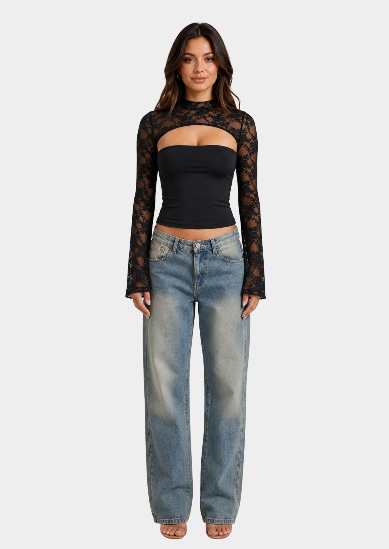 Women’s Lace Cutout Top with Mock Neck