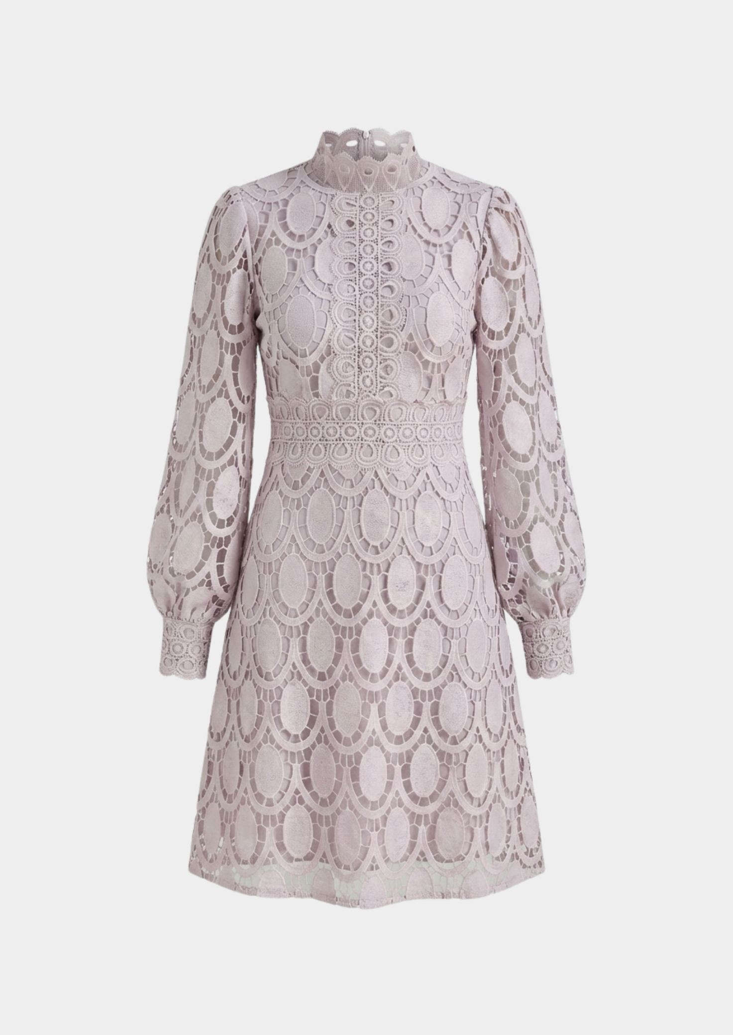 Women’s Lace Dress with Stand-Up Collar and Long Sleeves