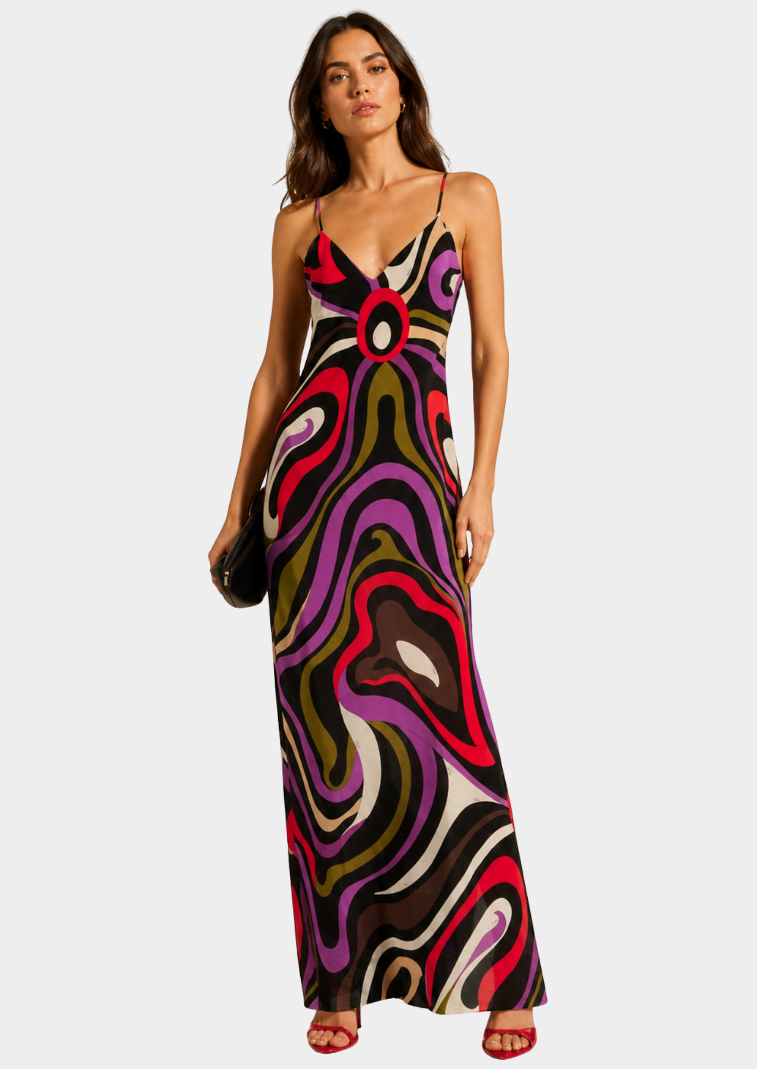 Women’s Marble Print Maxi Dress with Spaghetti Straps