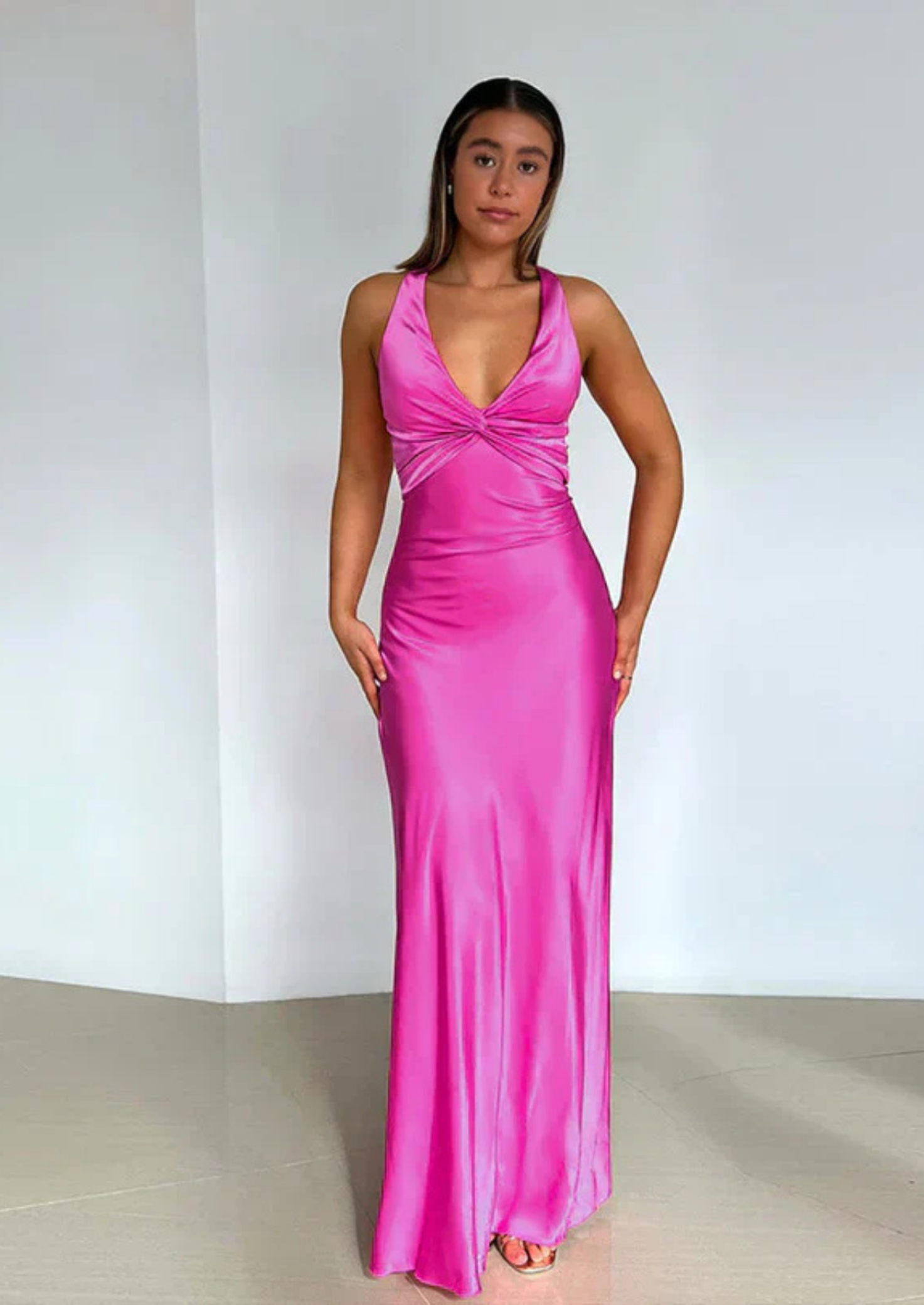 Women’s Maxi Dress with Deep V-Neck and Flowing Silhouette