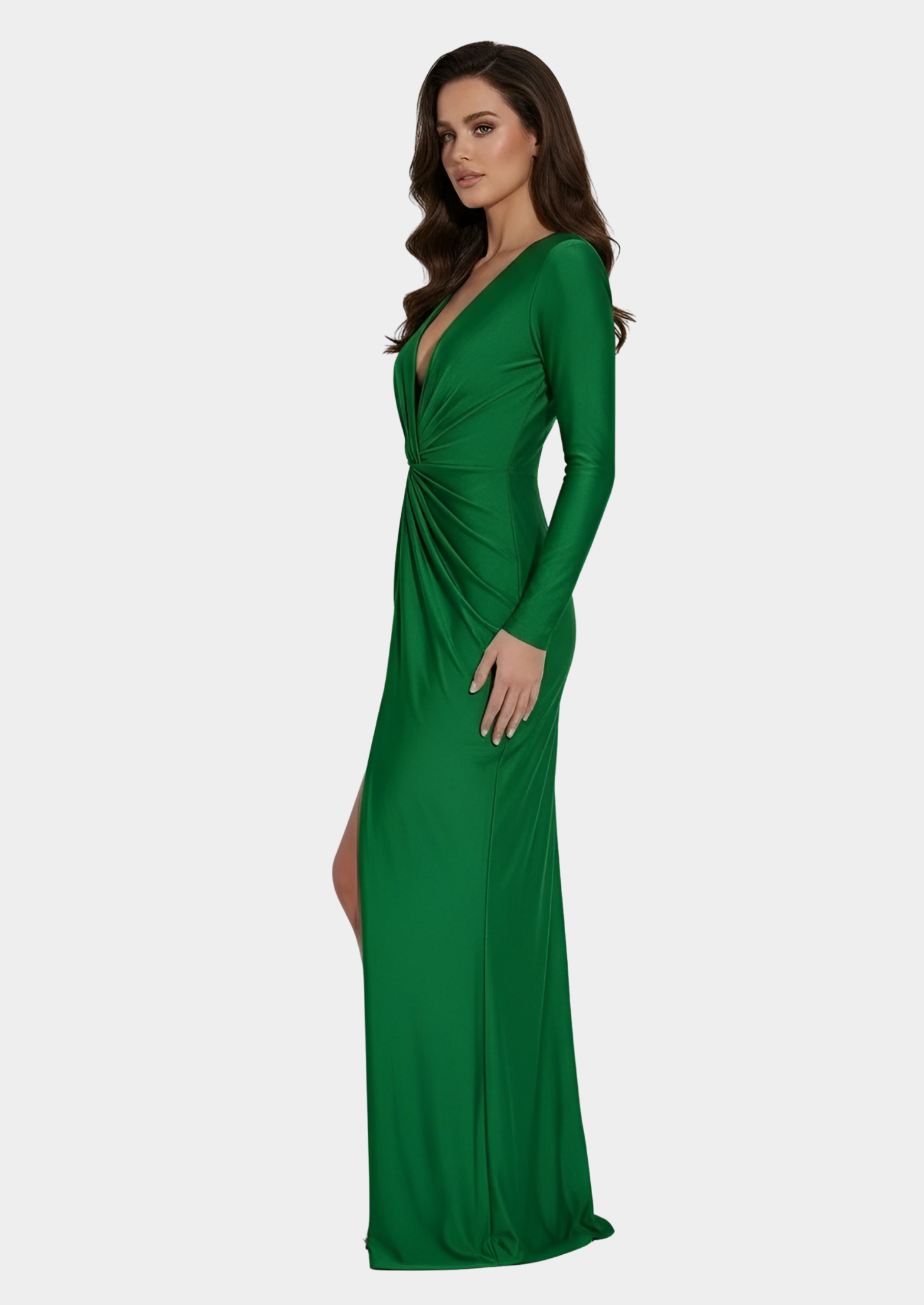 Women’s Maxi Dress with Deep V-Neck and Long Sleeves