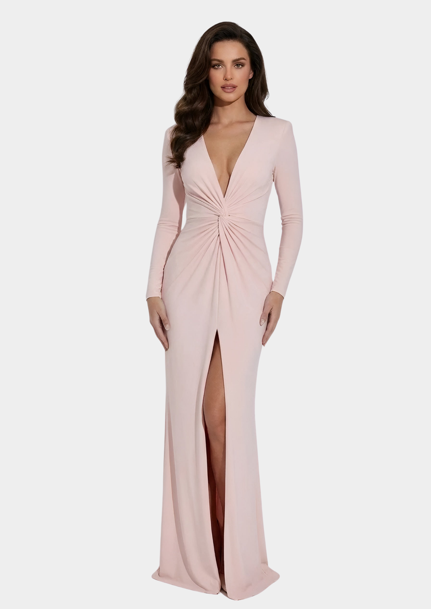 Women’s Maxi Dress with Deep V-Neck and Long Sleeves