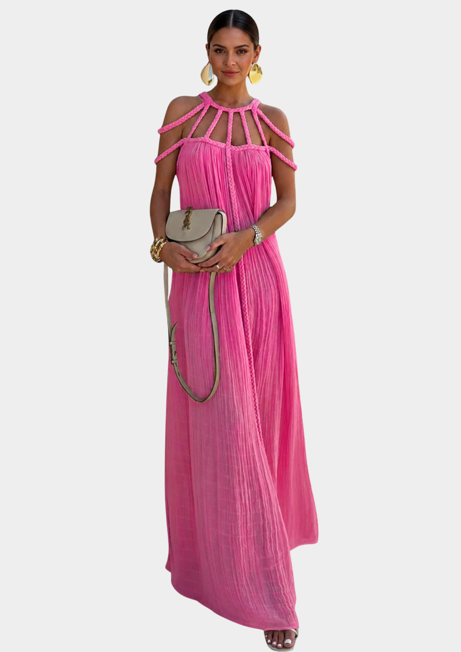 Women’s Maxi Dress with Draped Straps and Open Back
