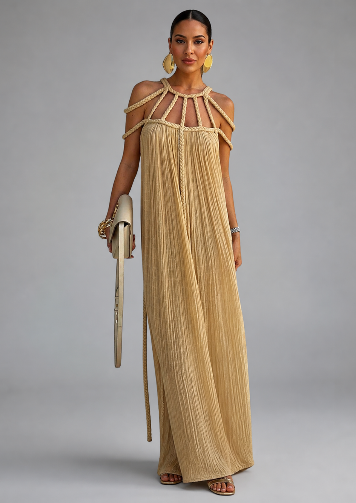Women’s Maxi Dress with Draped Straps and Open Back
