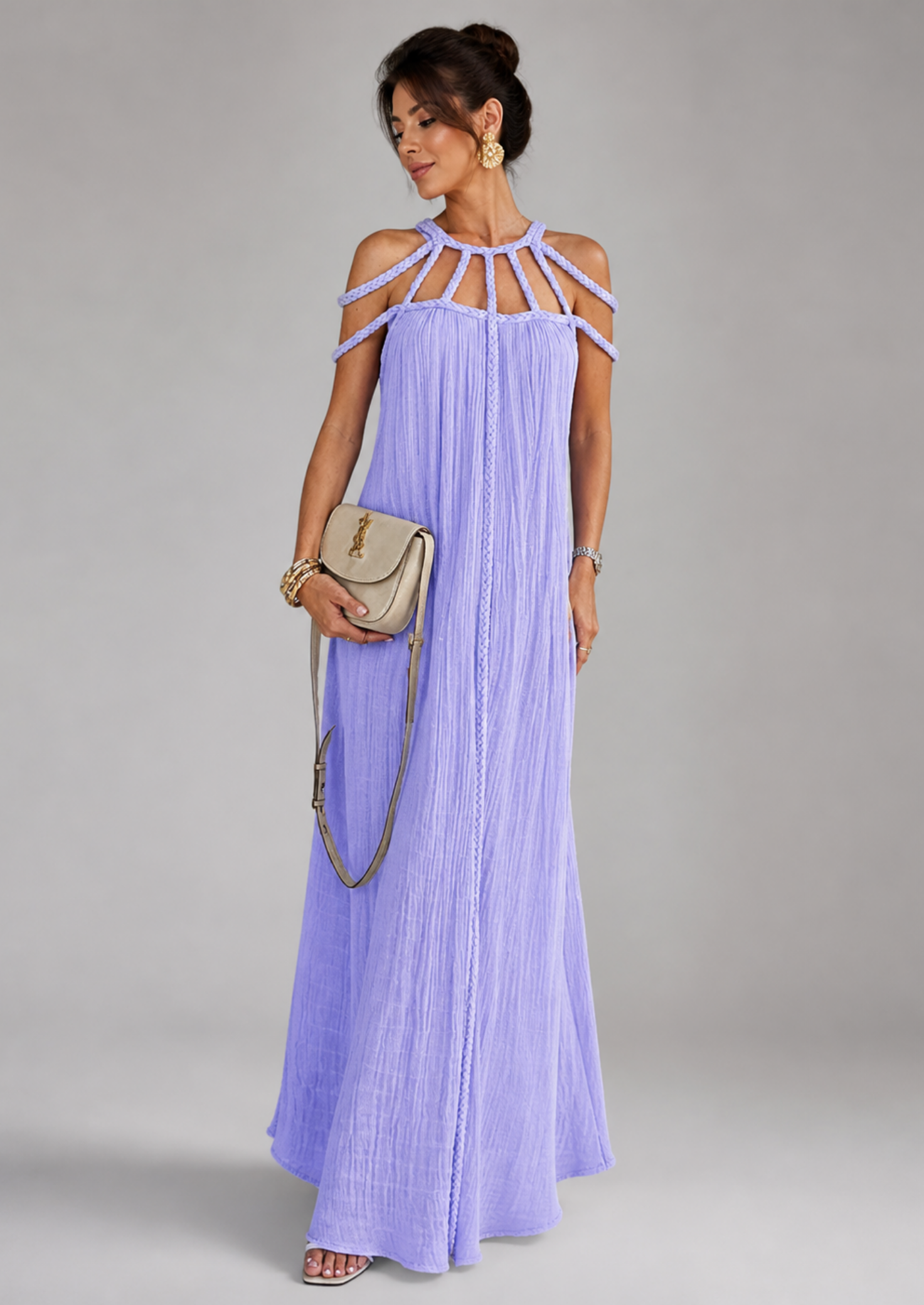 Women’s Maxi Dress with Draped Straps and Open Back