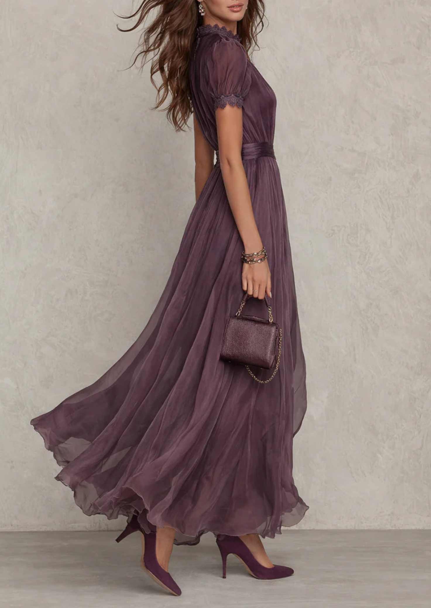 Women’s Maxi Dress with Lace Detail and Short Sleeves