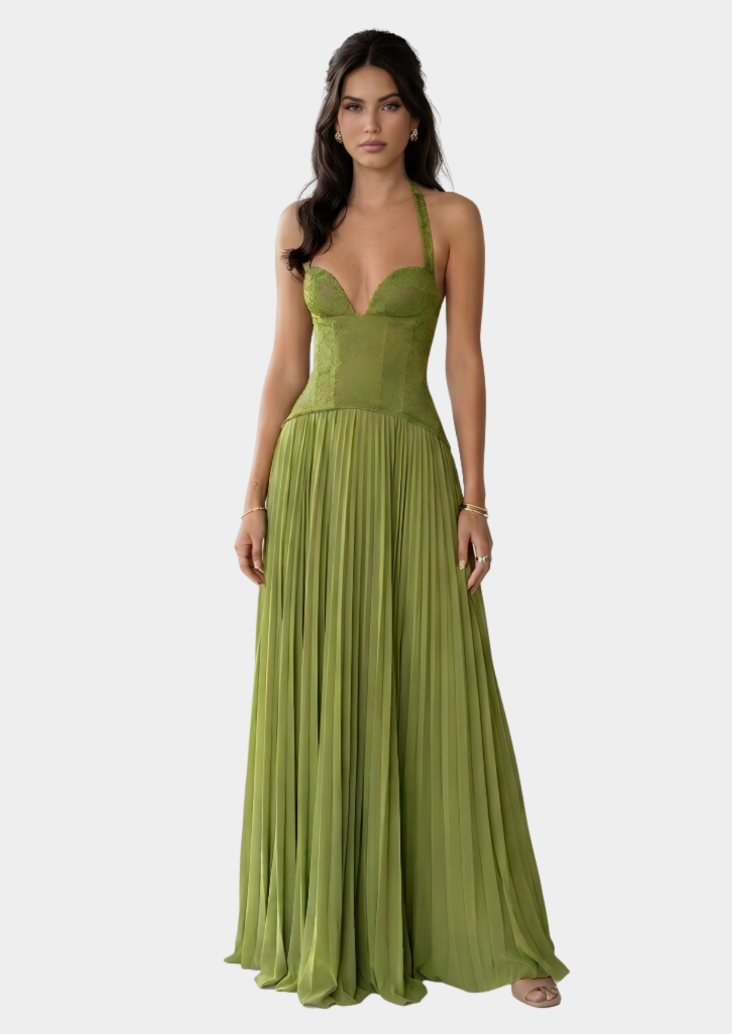 Women’s Maxi Dress with Spaghetti Straps and Pleated Skirt