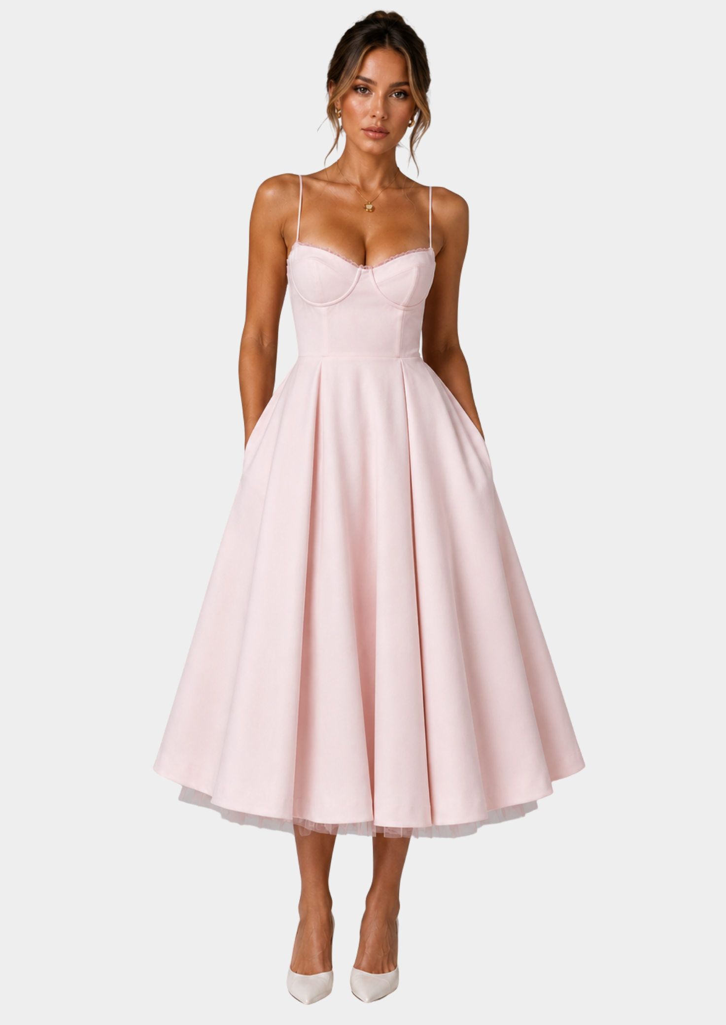 Women’s Midi Dress with Corset Bodice and Full Skirt