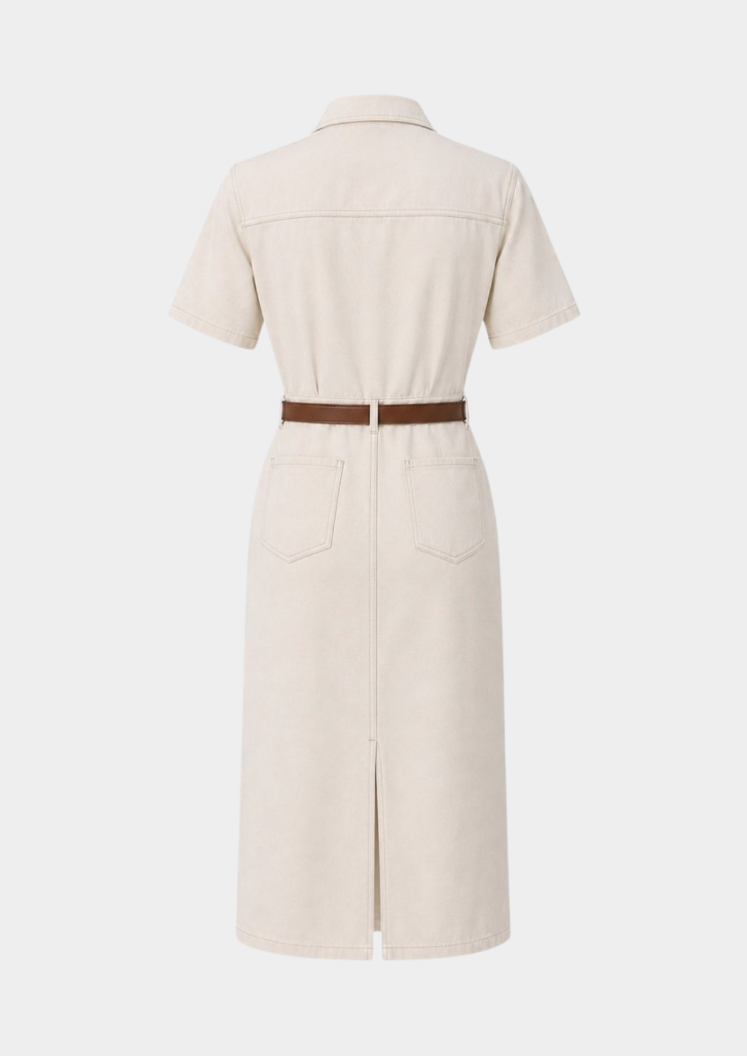 Women’s Midi Shirt Dress with Short Sleeves and Belt