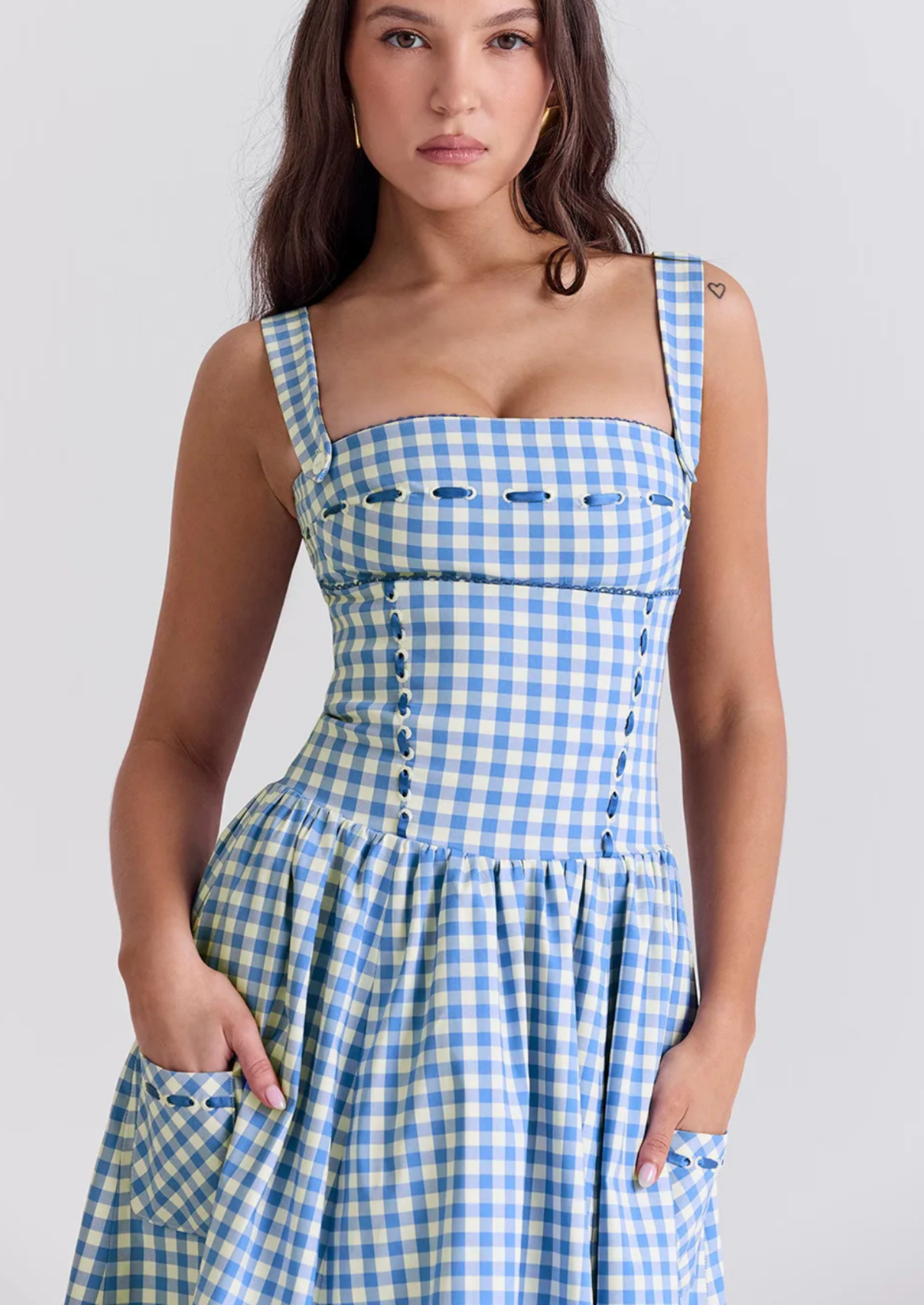 Women’s Midi Sundress with Spaghetti Straps and Gathered Waist