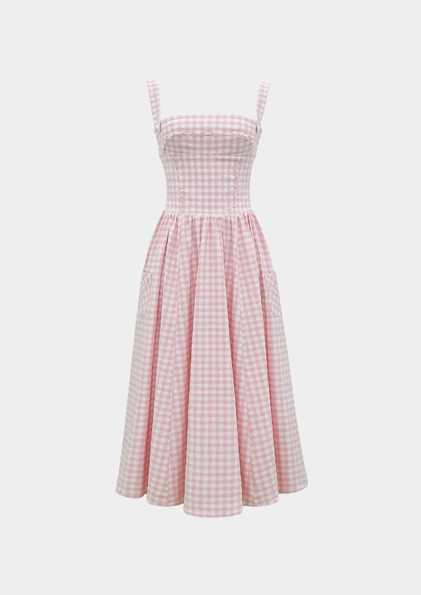 Women’s Midi Sundress with Spaghetti Straps and Gathered Waist
