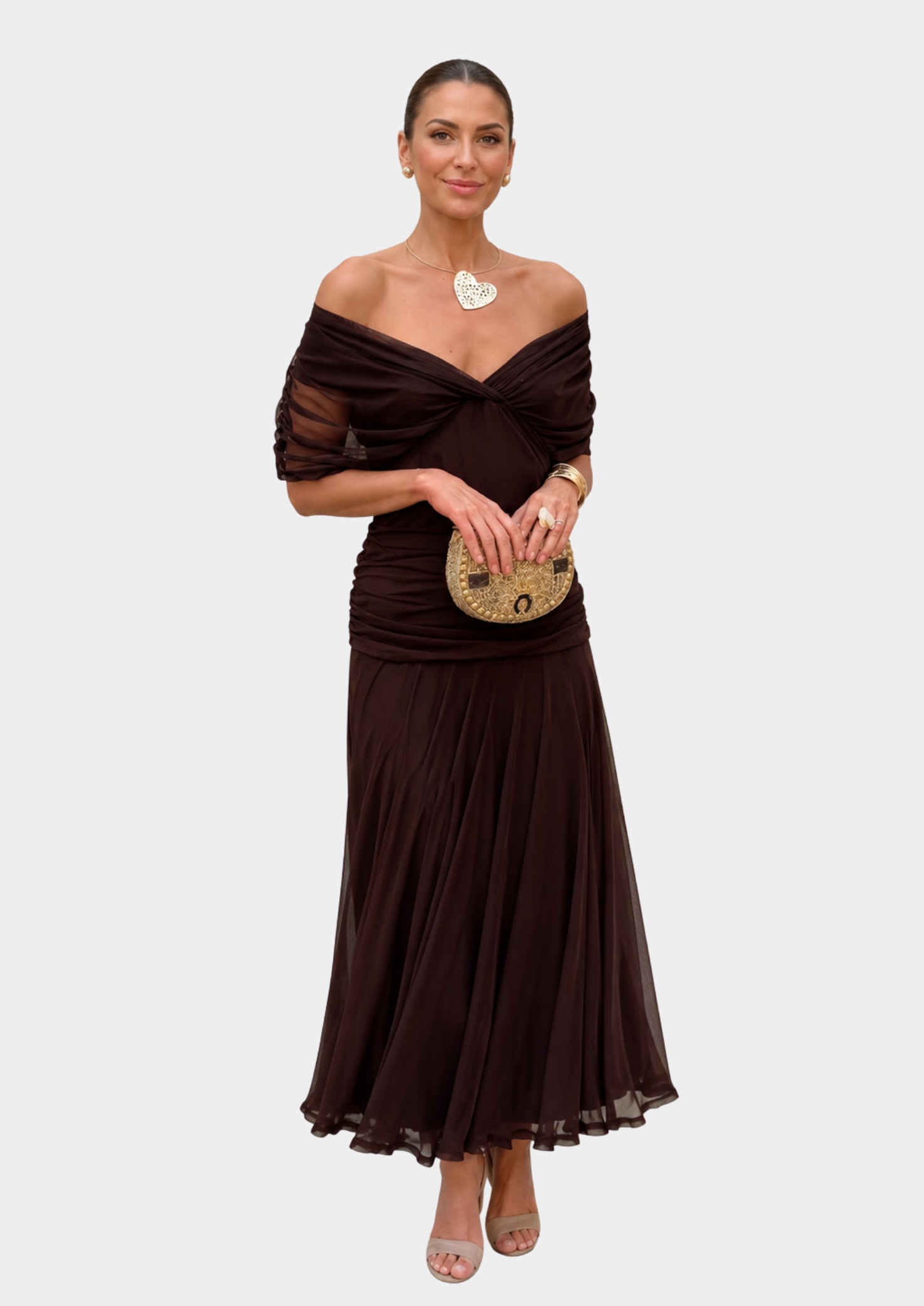 Women’s Off-Shoulder Maxi Dress with Pleated Skirt