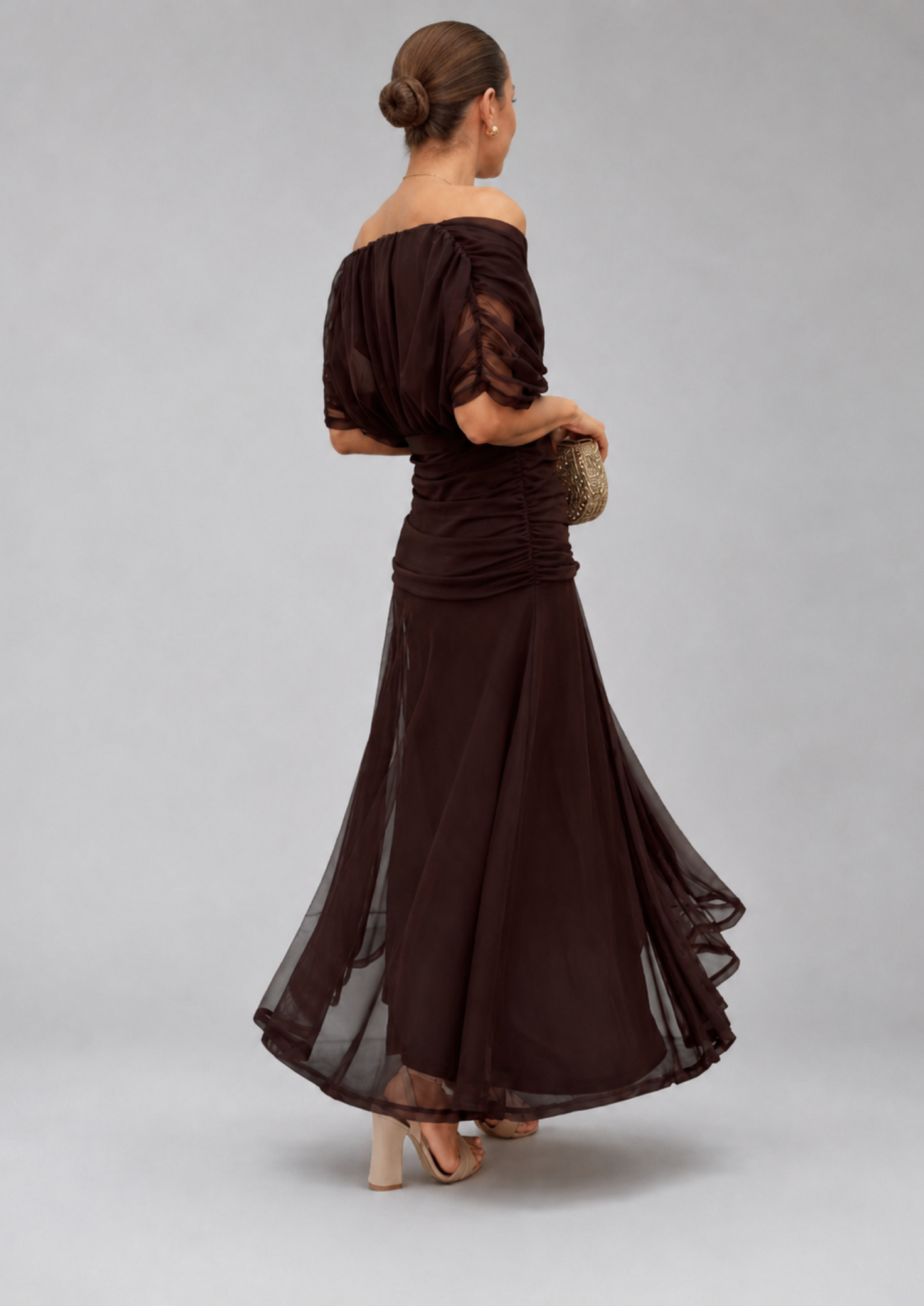Women’s Off-Shoulder Maxi Dress with Pleated Skirt
