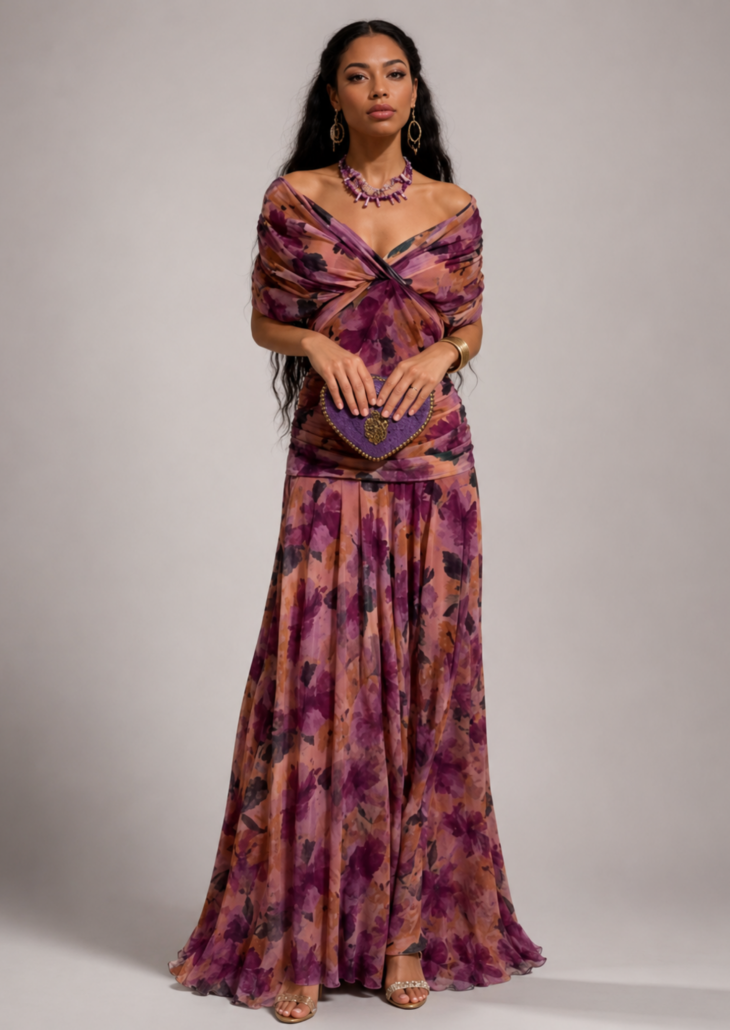 Women’s Off-Shoulder Maxi Dress with Pleated Skirt