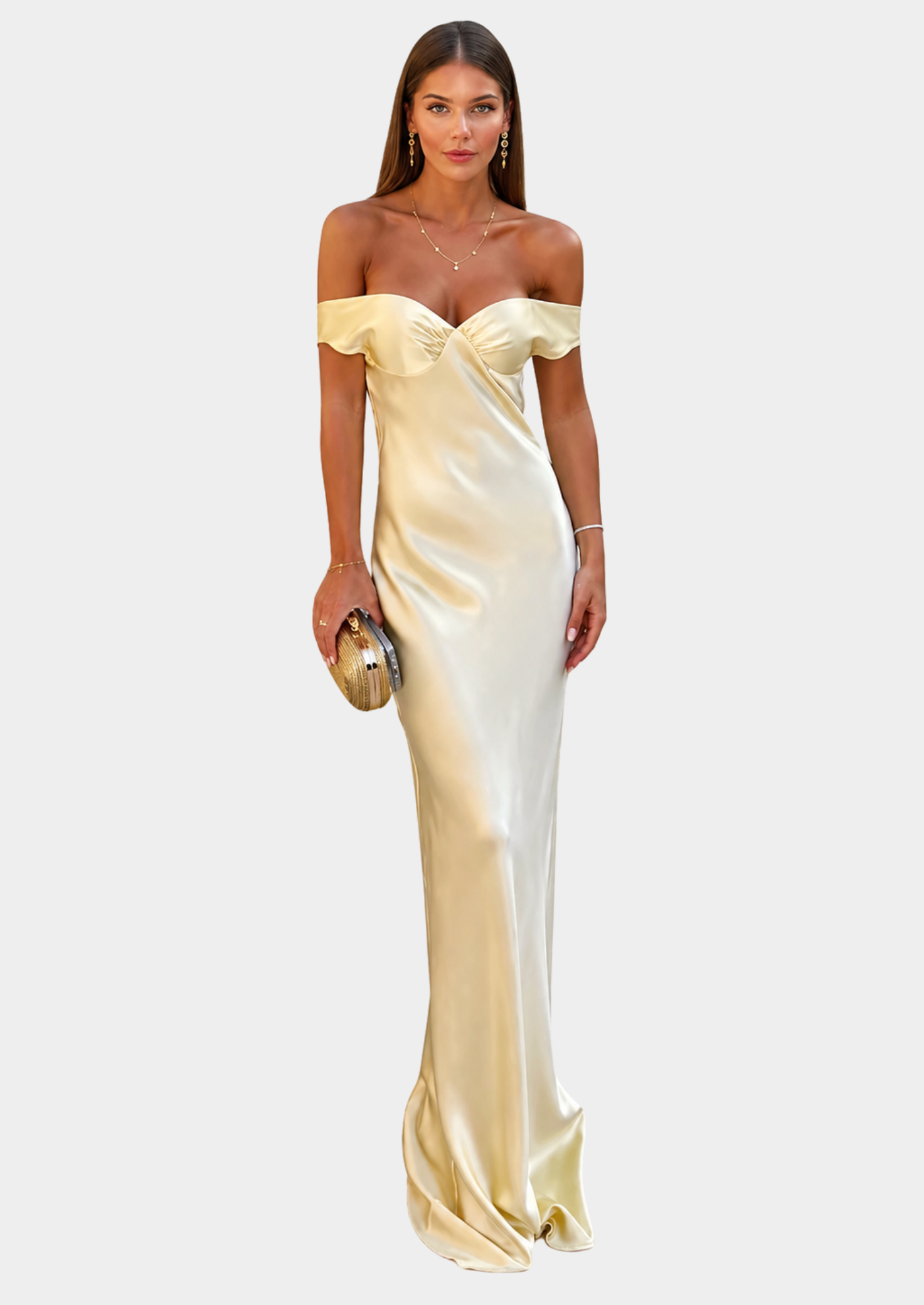 Women’s Off-Shoulder Maxi Dress with Straight Neckline