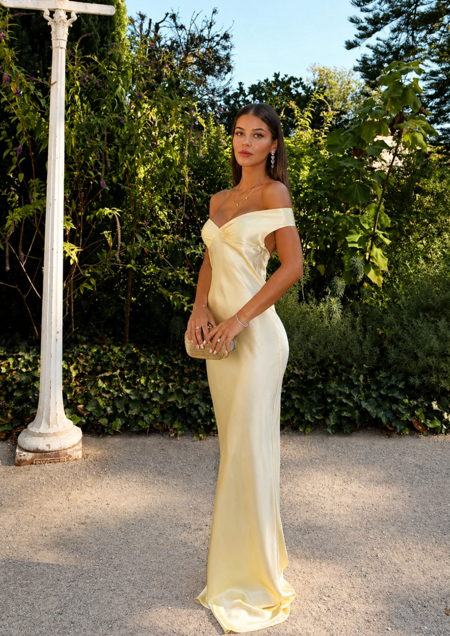Women’s Off-Shoulder Maxi Dress with Straight Neckline