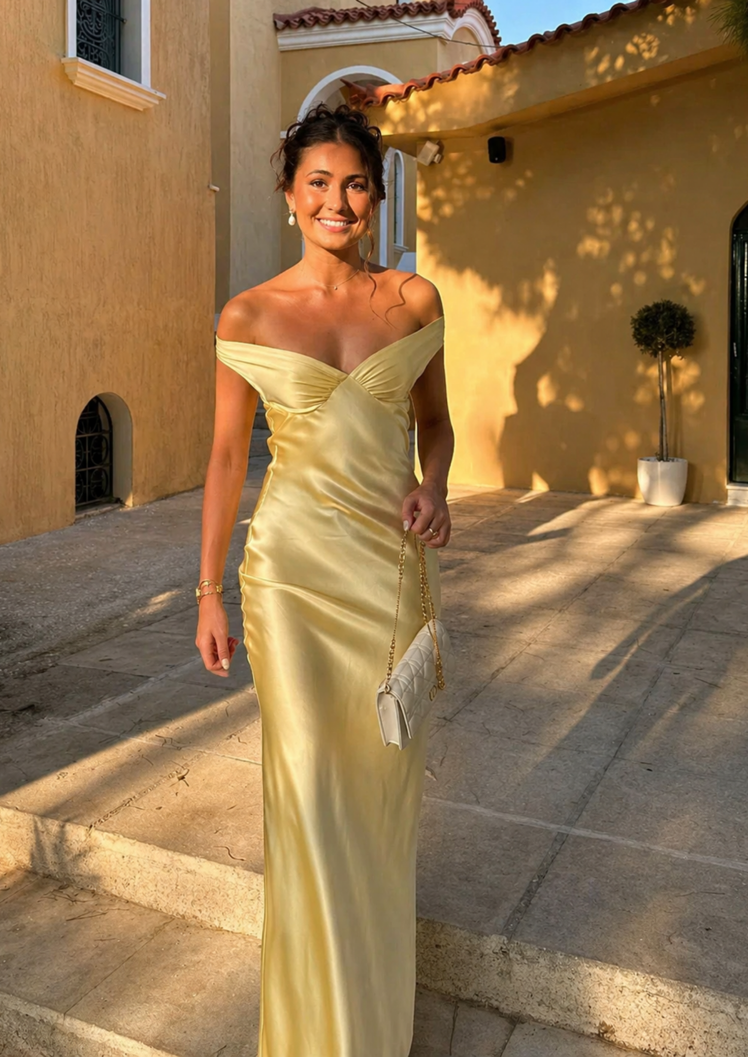 Women’s Off-Shoulder Maxi Dress with Straight Neckline