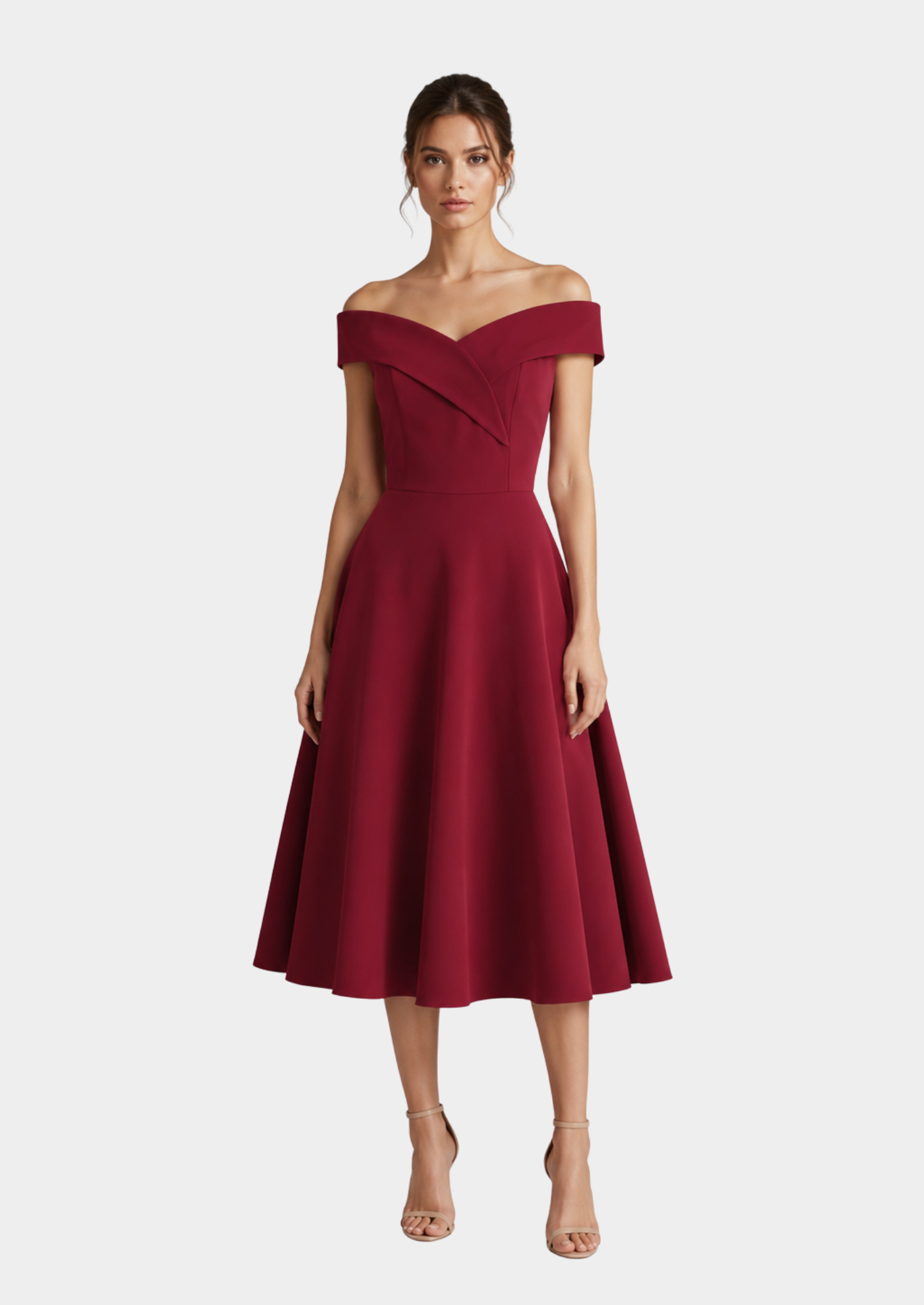 Women’s Off-Shoulder Midi Dress with Fitted Waist