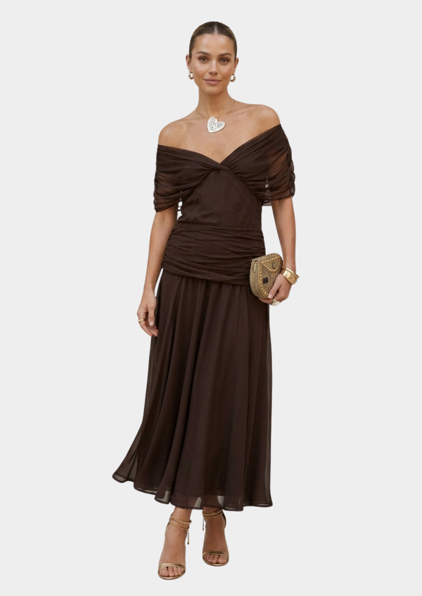 Women’s Off the Shoulder Maxi Dress with Cross Wrap Bodice