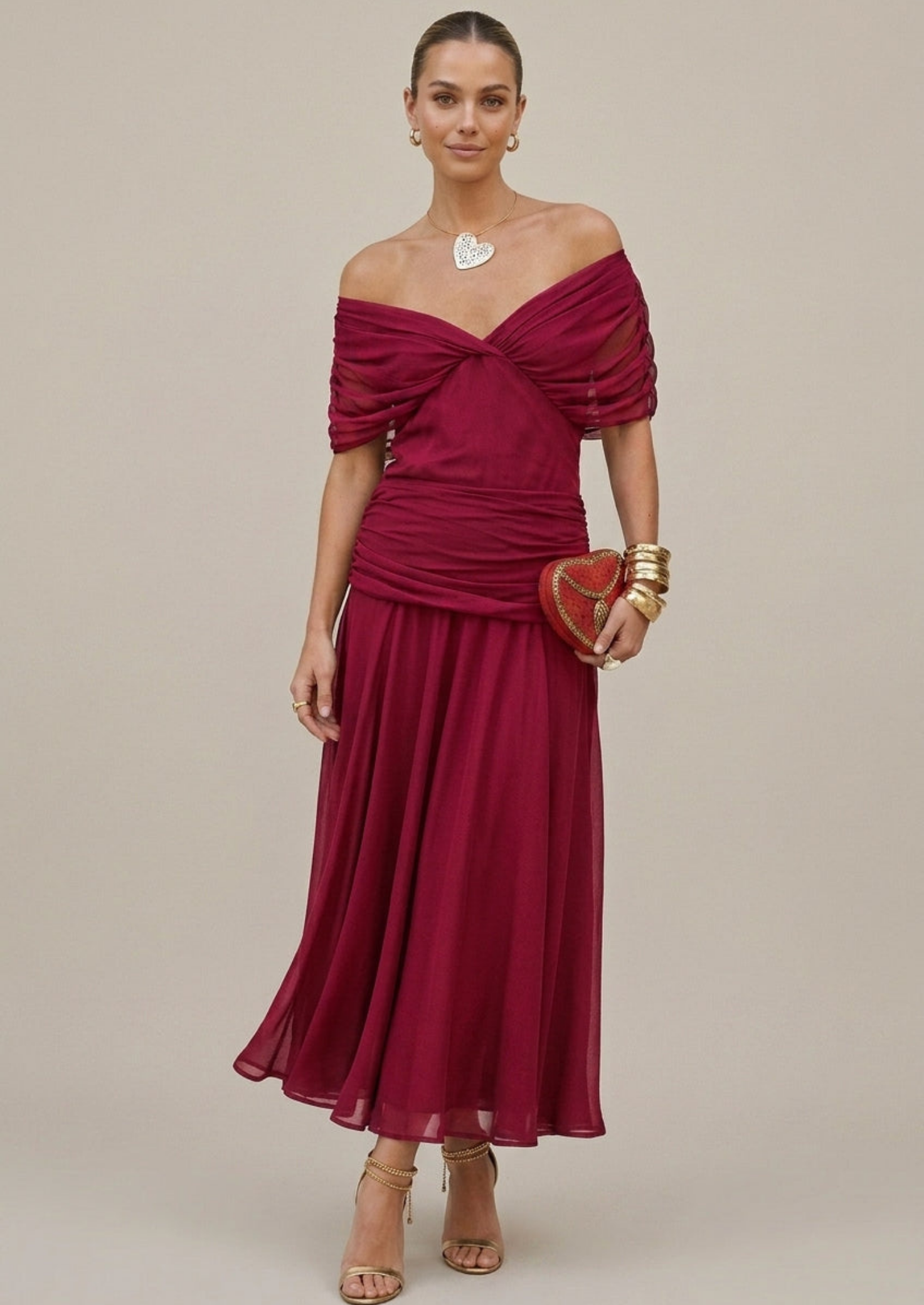Women’s Off the Shoulder Maxi Dress with Cross Wrap Bodice