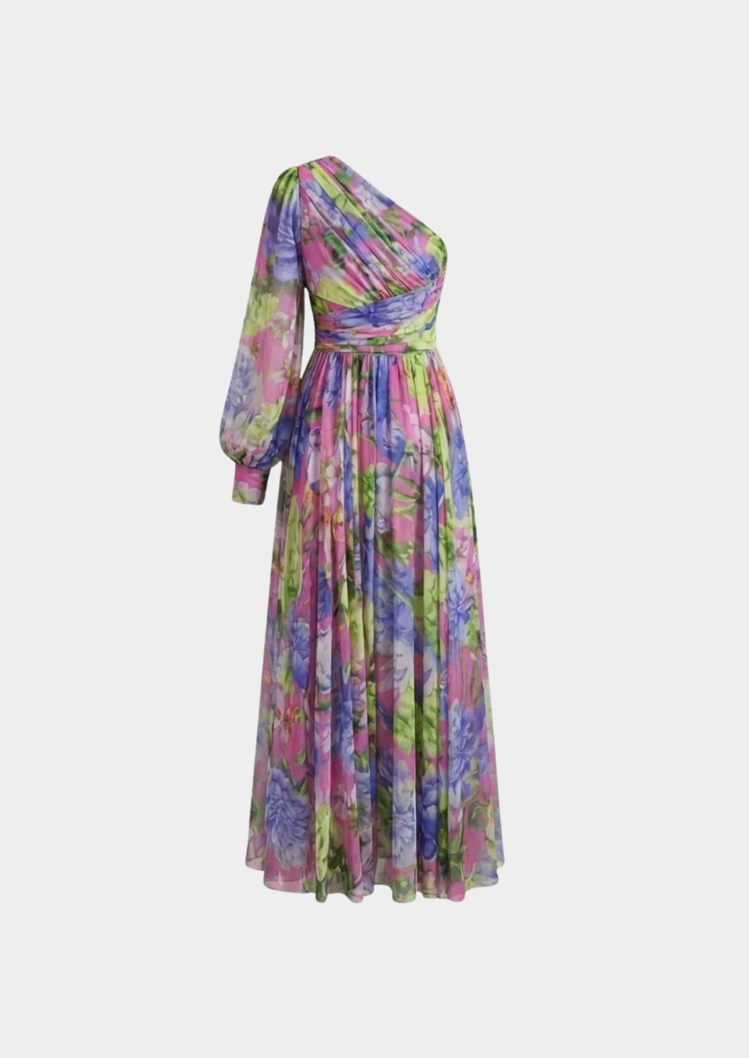 Women’s One-Shoulder Floral Maxi Dress with Asymmetric Neckline