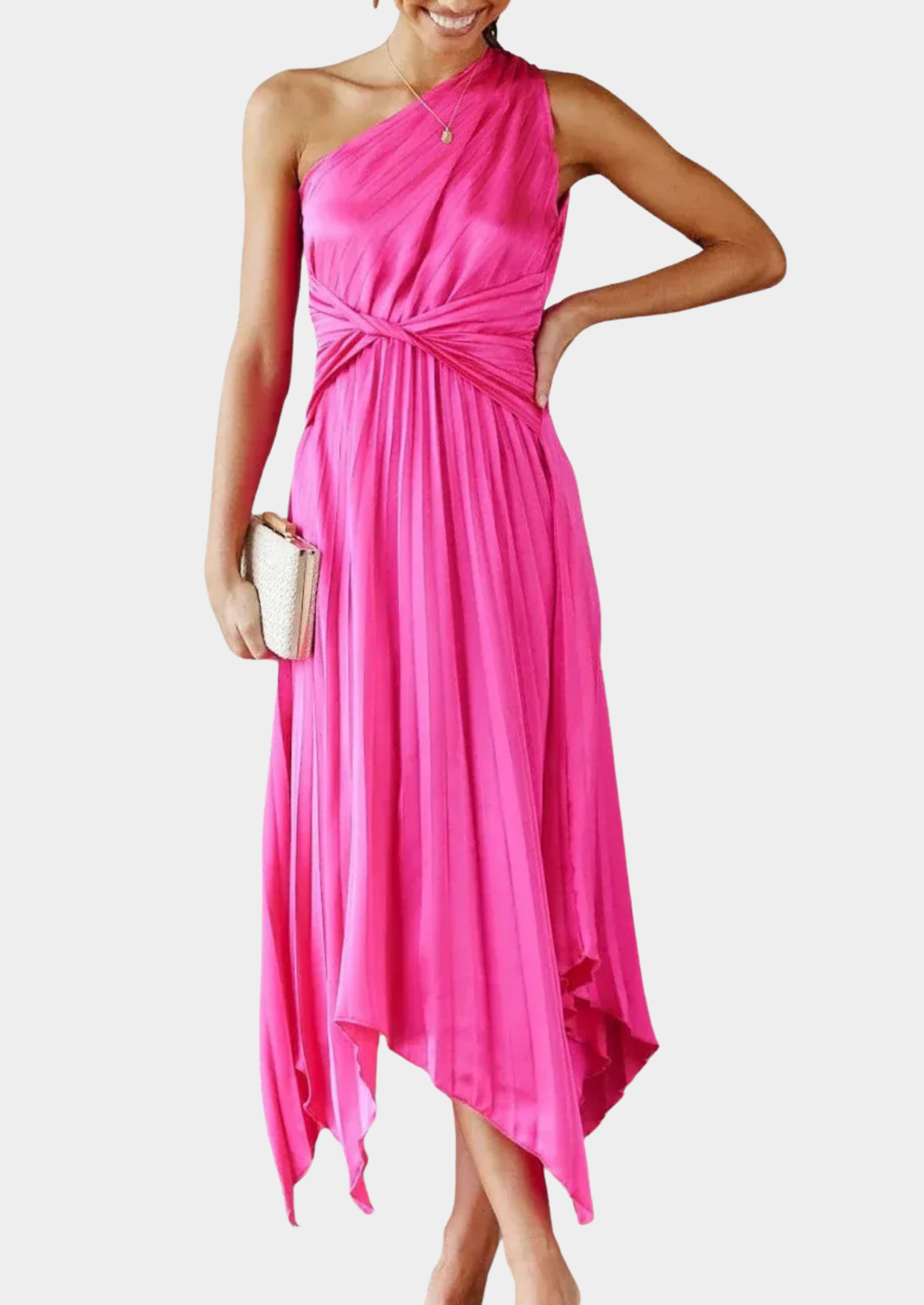 Women’s One-Shoulder Midi Dress with Asymmetrical Hem