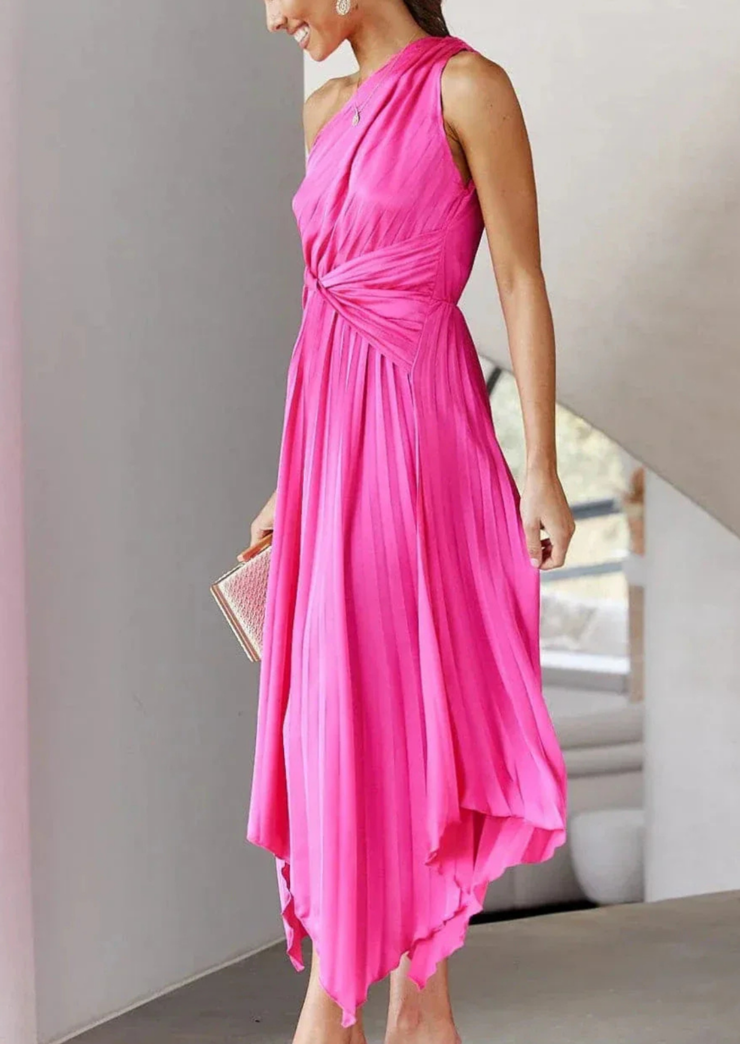 Women’s One-Shoulder Midi Dress with Asymmetrical Hem