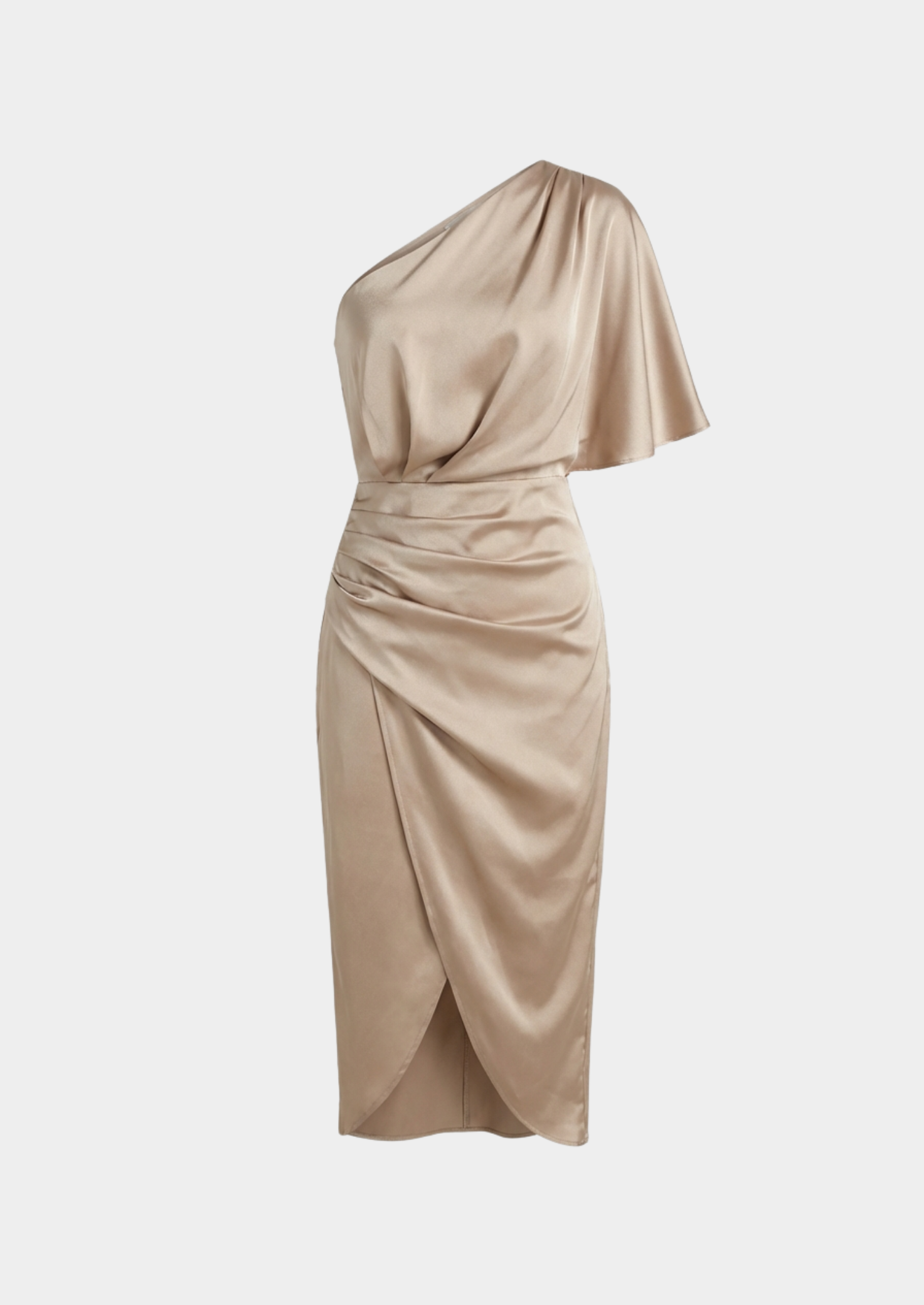 Women’s One-Shoulder Midi Dress with Draped Waist