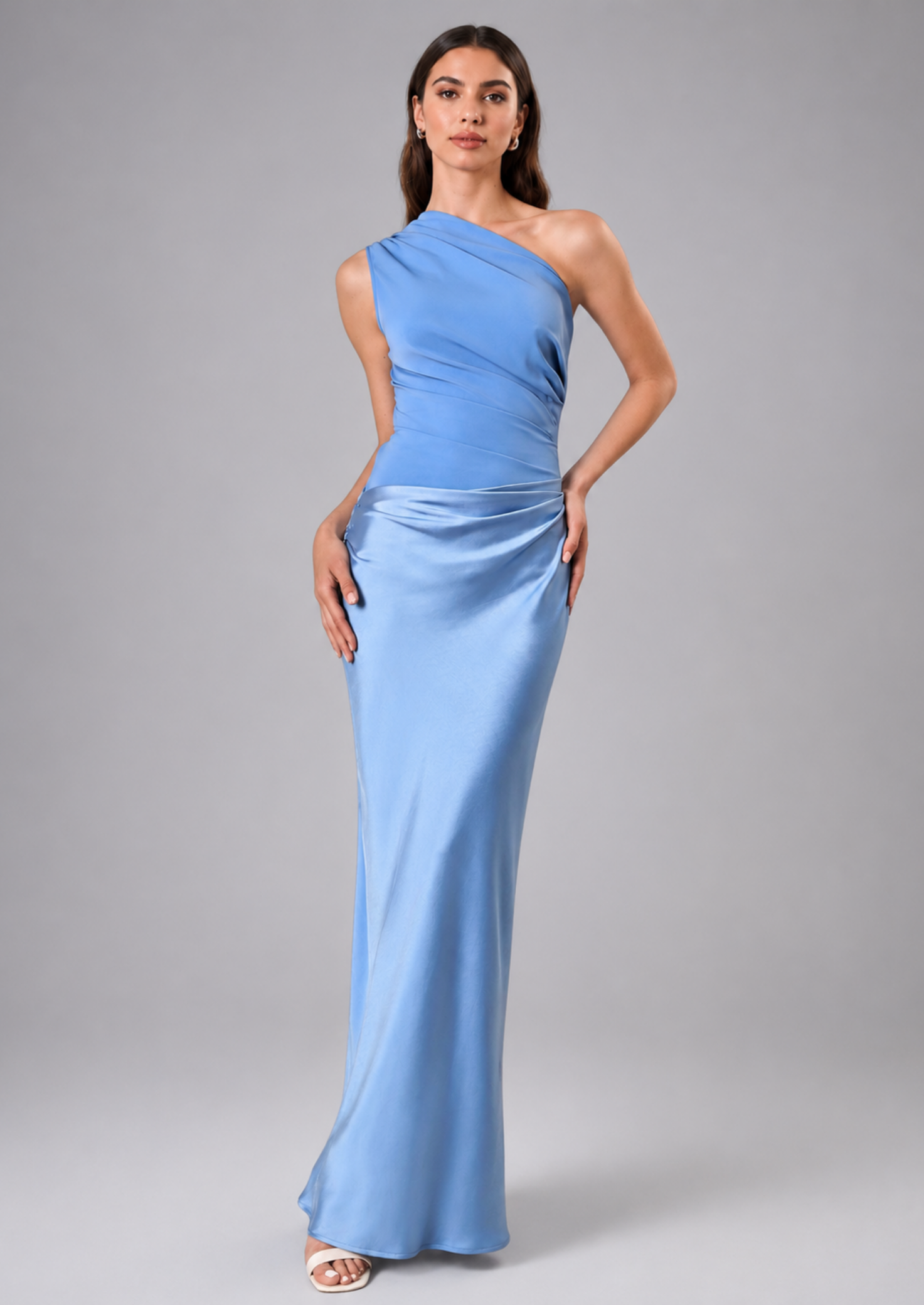 Women’s One-Shoulder Pleated Maxi Dress