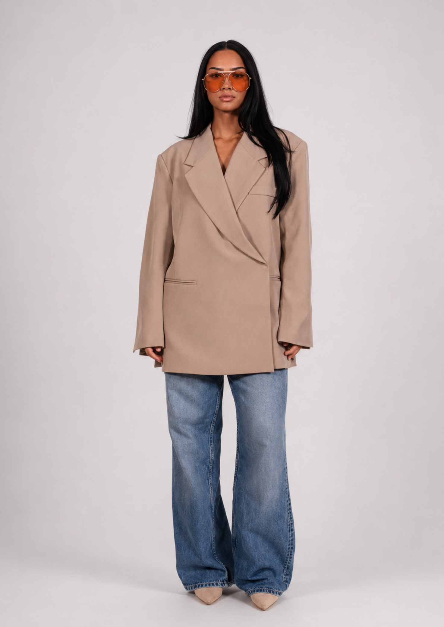 Women’s Oversized Blazer with Sleeves and Notched Lapel