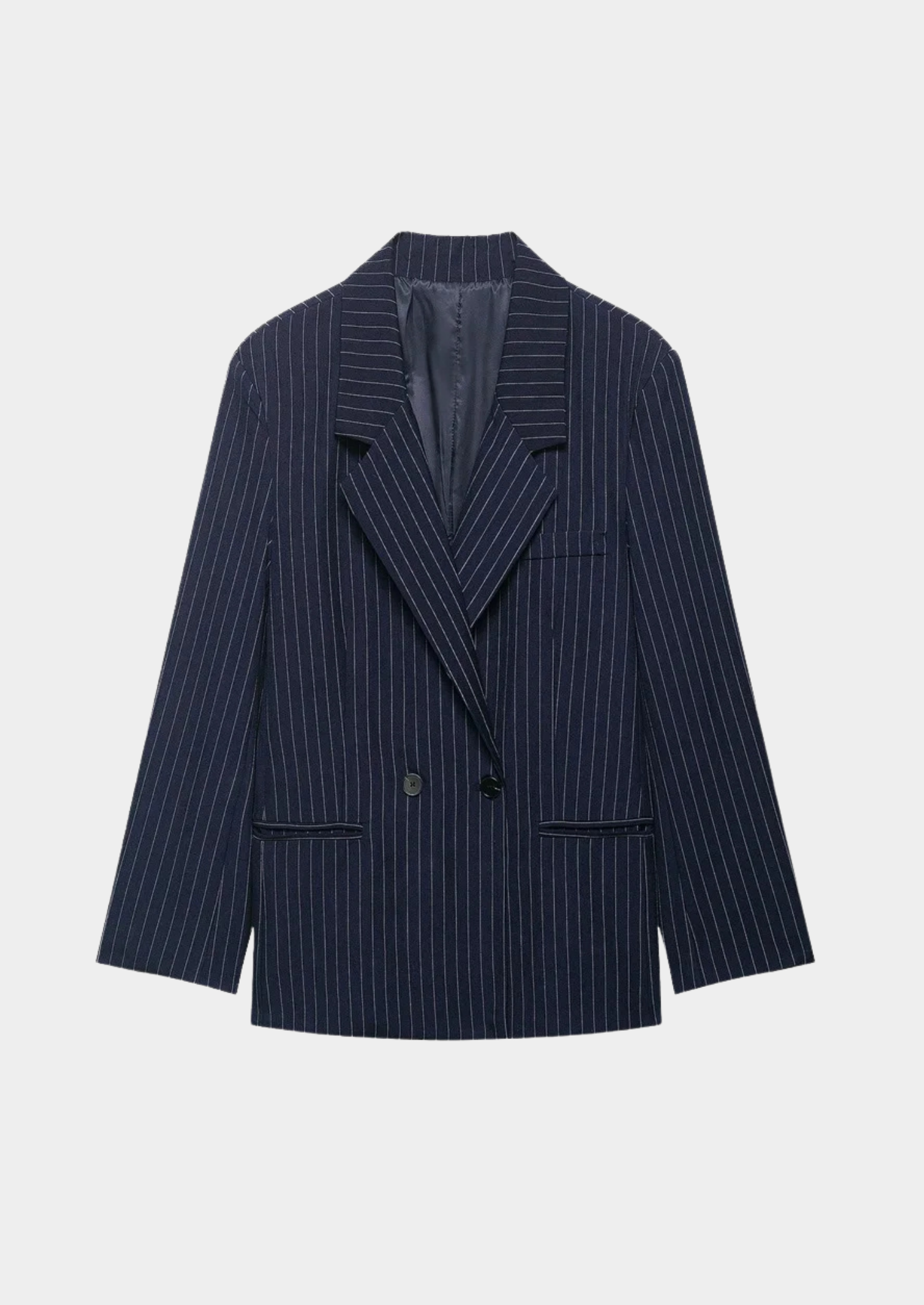 Women’s Pinstripe Double-Breasted Blazer with Notched Lapel