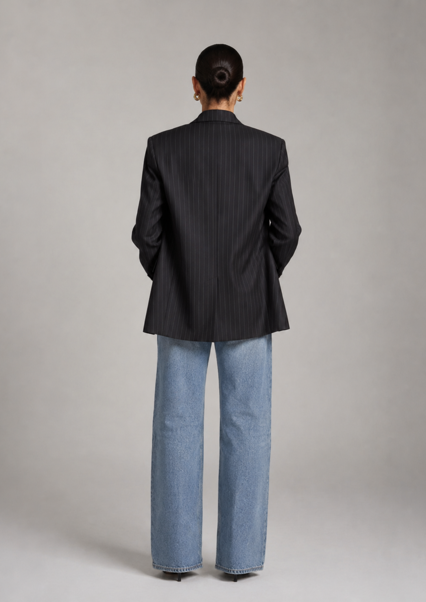 Women’s Pinstripe Double-Breasted Blazer with Notched Lapel