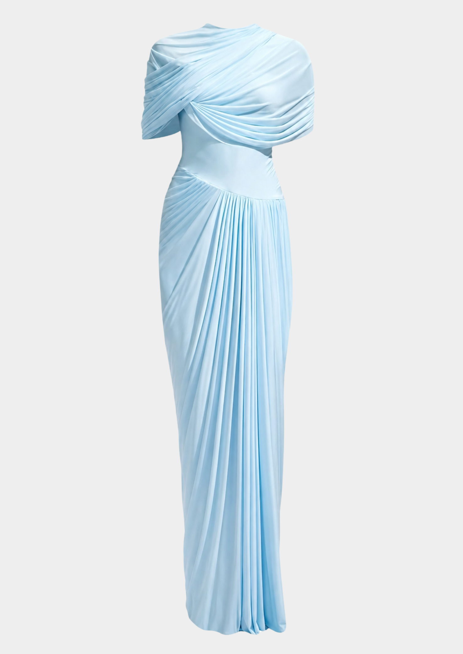 Women’s Pleated Short Sleeve Maxi Dress with Draped Neckline